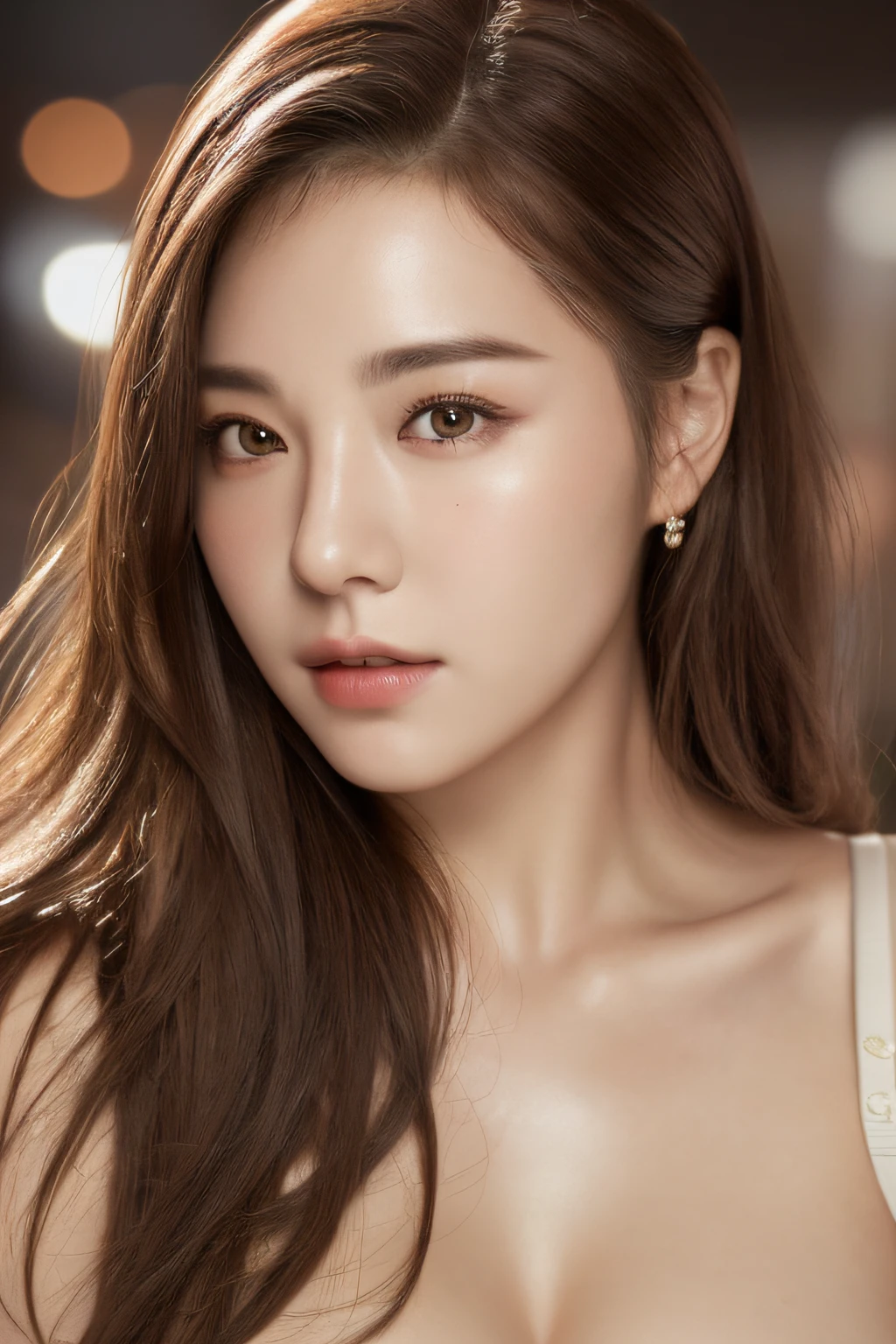 1girl, Beautiful face, (photo realistic:1.4), (high detailed skin:1.3), 8k uhd, dslr, high quality, high resolution, 4k, 8k, absurdres, best ratio four finger and one thumb, (realistic:1.4), little lips, ((Best quality, 8k, 32k, Masterpiece :1.3)), (A pretty woman with perfect figure :1.4), ((brown hair, Big breasts :1.2)), Highly detailed face and skin texture, Detailed eyes, Double eyelid, (realistic face:1.3), ponytail contorted, upon body, full body,