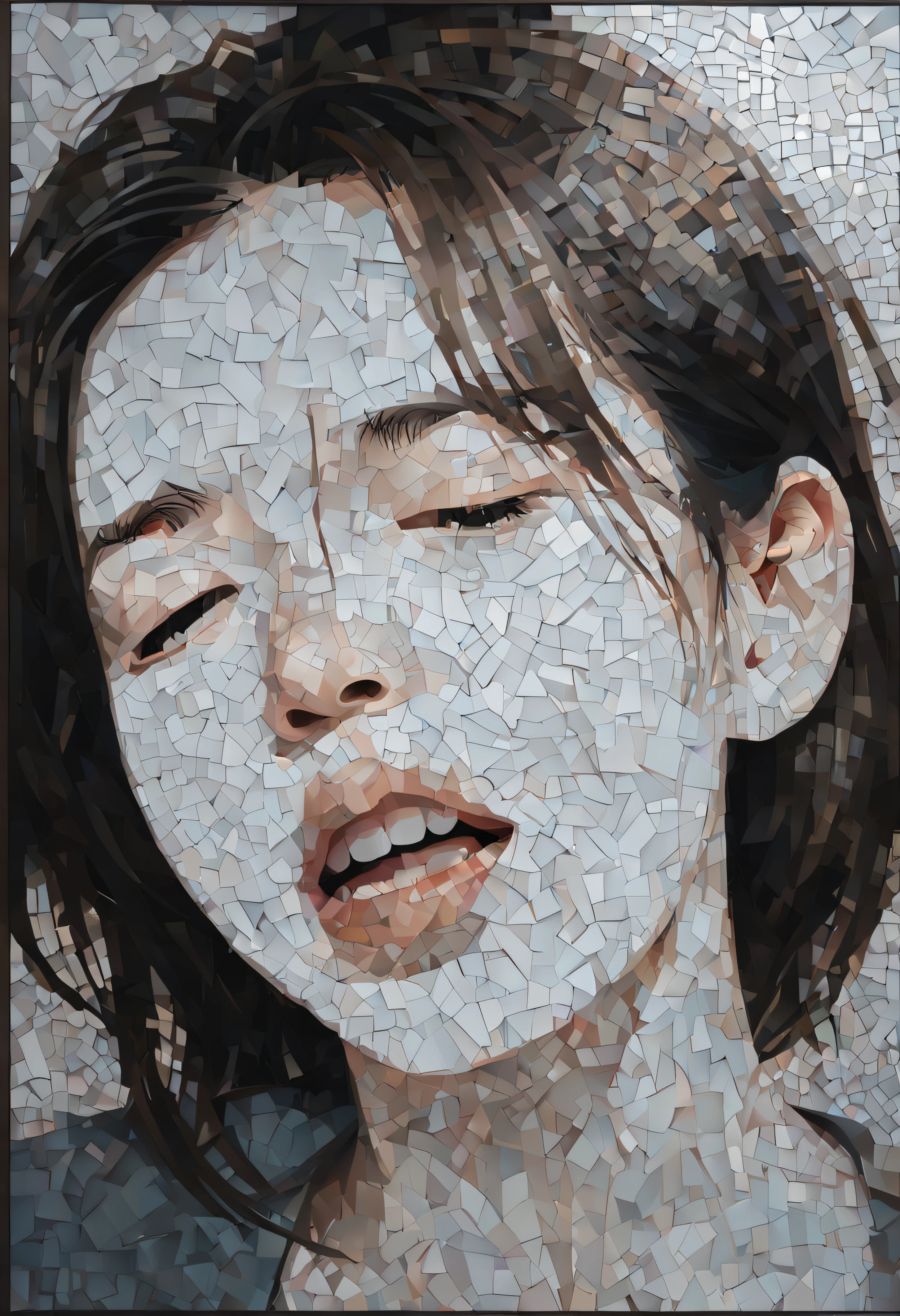 (Portrait of a girl yawning:1.4)、(Deep shading:1.2), radiant mosaic:1.2、catch the sunlight:0.8、glass shards:0.6, Like sparkling and dancing、Inject warmth and vibrancy into your space,