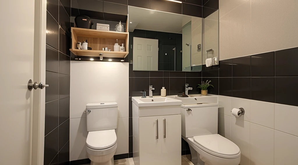 generate a combined toilet and bathroom in a short apartment
