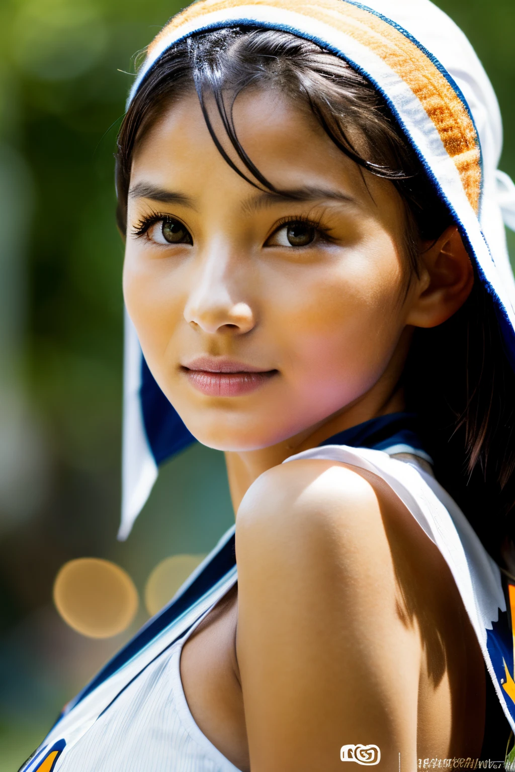 upper body, analoges Dokumentarfoto, Eye contact with a 13-year-old warrior with short hair in a short and tight Peruvian costume, perfect face, perfect lips, perfect eyes, perfect body, oerfect Make-Up, Hochdetaillierter Skin, einheimisch, Hautdetails und Hautunreinheiten sowie Sommersprossen und Falten, (Meisterwerk, best quality:1.4),