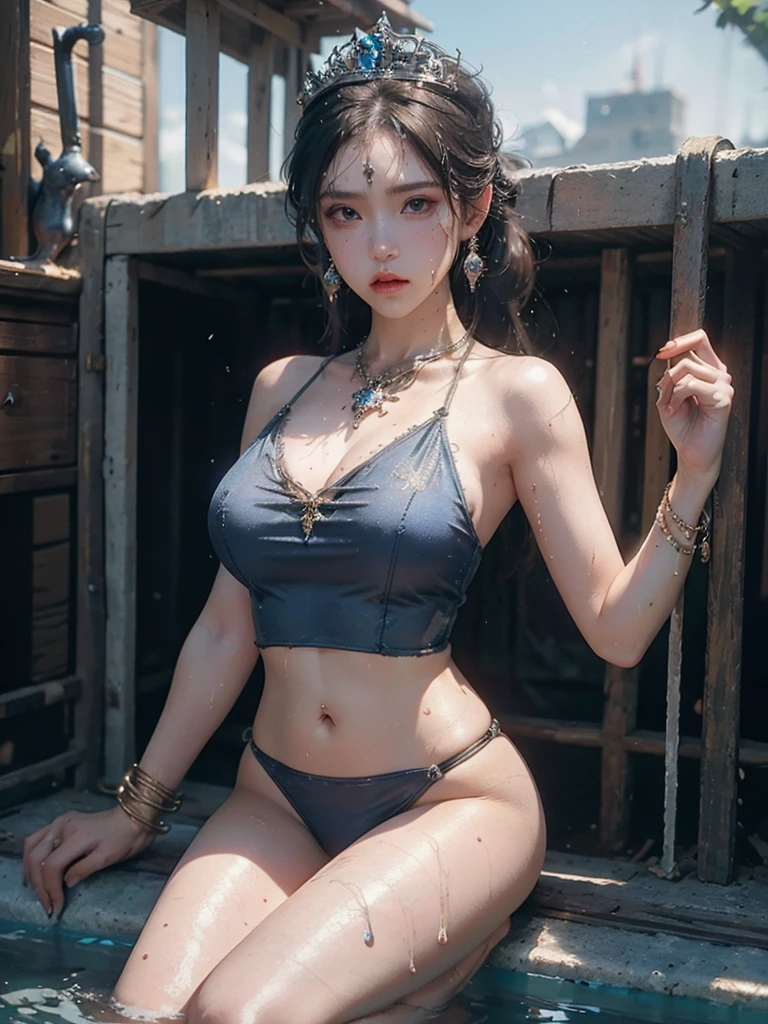 (8k Very Detailed CG Unit Wallpaper), (Best Quality), (Best Illustration), (Best Shadow), (Detail: 1.4), 3D, HDR (High Dynamic Range), Ray Tracing, NVIDIA RTX, Super Resolution, Subsurface Scattering, PBR Texture, Post Processing, Anisotropic Filtering, Depth of Field, Maximum Sharpness and Acutance, Multi-layer Textures, Albedo and Highlight Mapping, Surface Shading, Accurate Simulation of Light-Material Interactions, Perfect Proportions, Octane Rendering, Two-tone Lighting, Wide aperture , low ISO, white balance, rule of thirds, 8K RAW, intricate detail, fine pattern, deep shadows, masterpiece, realism, roughness, ultra-realistic, shot on canon EOS R5, 50mm lens, f/2.8, sharp focus, smooth, roughness, real life, realism, photography, 8k ultra hd, medieval city, medieval street, castle, (on he top of building), 1 Girl, Noble, Princess, Mature Female, Full Body, Blonde Hair, Ponytail, Blue Eyes, Purple Necklace, Necklace, Earrings, earrings, crown,, jewels, jewelry, head ornament, hands ornament, legs ornament, bracelet, anklet, high heels, huge breasts, large breasts, big breasts, burst breasts, big breasts, full breasts, exposed breasts, bare breasts, narrow waist, bare ass, big ass, bare belly, bare navel, bare ass, big ass, bare belly, bare belly, sexy, wet, wet body, sweat, shiny skin, perfect female body, singing, with a bird, bird stands on hands, bird stands on shoulders