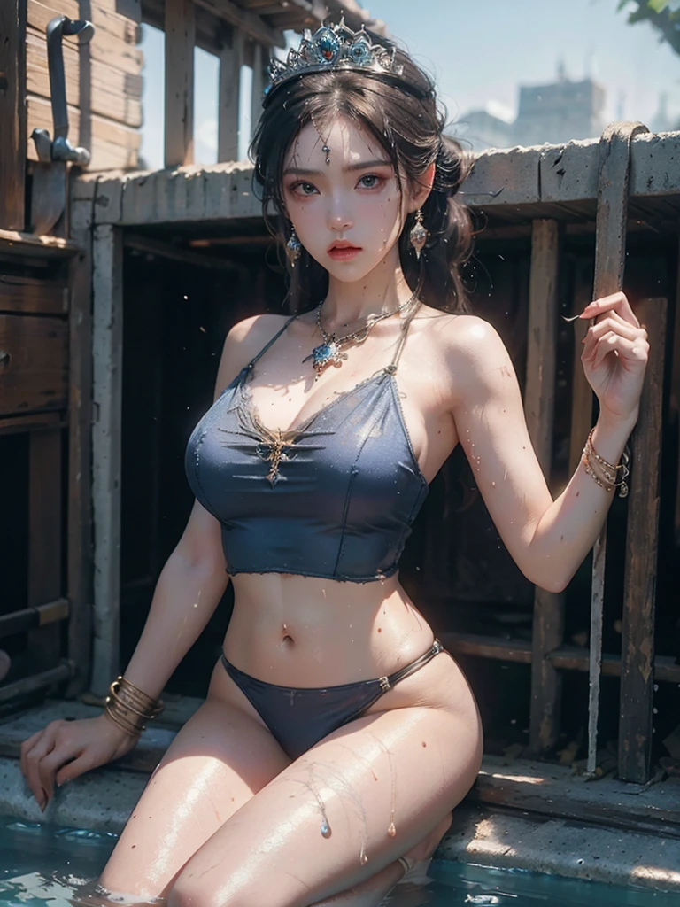 (8k Very Detailed CG Unit Wallpaper), (Best Quality), (Best Illustration), (Best Shadow), (Detail: 1.4), 3D, HDR (High Dynamic Range), Ray Tracing, NVIDIA RTX, Super Resolution, Subsurface Scattering, PBR Texture, Post Processing, Anisotropic Filtering, Depth of Field, Maximum Sharpness and Acutance, Multi-layer Textures, Albedo and Highlight Mapping, Surface Shading, Accurate Simulation of Light-Material Interactions, Perfect Proportions, Octane Rendering, Two-tone Lighting, Wide aperture , low ISO, white balance, rule of thirds, 8K RAW, intricate detail, fine pattern, deep shadows, masterpiece, realism, roughness, ultra-realistic, shot on canon EOS R5, 50mm lens, f/2.8, sharp focus, smooth, roughness, real life, realism, photography, 8k ultra hd, medieval city, medieval street, castle, (on he top of building), 1 Girl, Noble, Princess, Mature Female, Full Body, Blonde Hair, Ponytail, Blue Eyes, Purple Necklace, Necklace, Earrings, earrings, crown,, jewels, jewelry, head ornament, hands ornament, legs ornament, bracelet, anklet, high heels, huge breasts, large breasts, big breasts, burst breasts, big breasts, full breasts, exposed breasts, bare breasts, narrow waist, bare ass, big ass, bare belly, bare navel, bare ass, big ass, bare belly, bare belly, sexy, wet, wet body, sweat, shiny skin, perfect female body, singing, with a bird, bird stands on hands, bird stands on shoulders