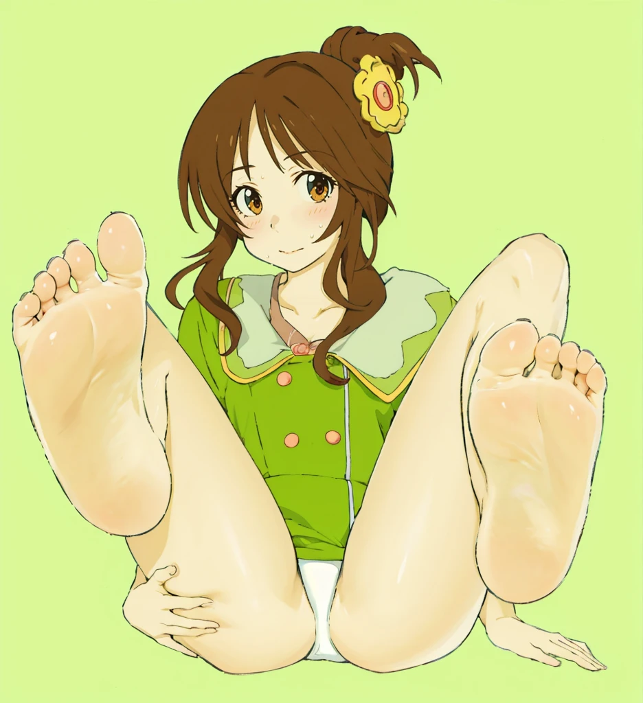 Anime girl with big legs and belly in a red shirt, giantess art, detailed foot pov, Foot Art POV, soft anime illustration, big legs, anime highly detailed, mid view from below her feet, digital anime illustration, The art of the foot, high soles, digital anime art!!, feet posing, SFW version, digital manga art, sole of feet, Close-up of the sole of the foot, Aiko Takamori, The Idolmaster Cinderella Girls, Sweaty feet