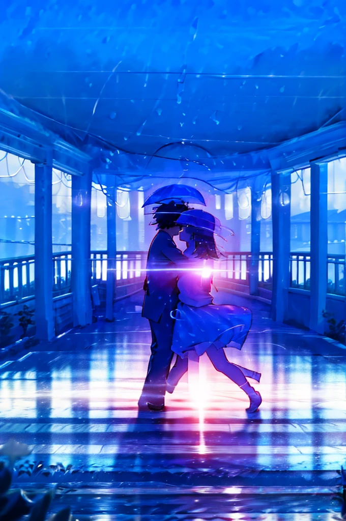 A boy and a girl are danceing in the Rain