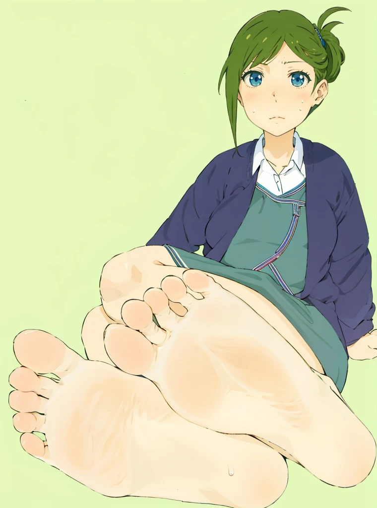 Anime girl with big legs and belly in a red shirt, giantess art, detailed foot pov, Foot Art POV, soft anime illustration, big legs, anime highly detailed, mid view from below her feet, digital anime illustration, The art of the foot, high soles, digital anime art!!, feet posing, SFW version, digital manga art, sole of feet, Close-up of the sole of the foot, Nanakusa Hazuki, The Idolmaster Shiny Colors, Sweaty feet