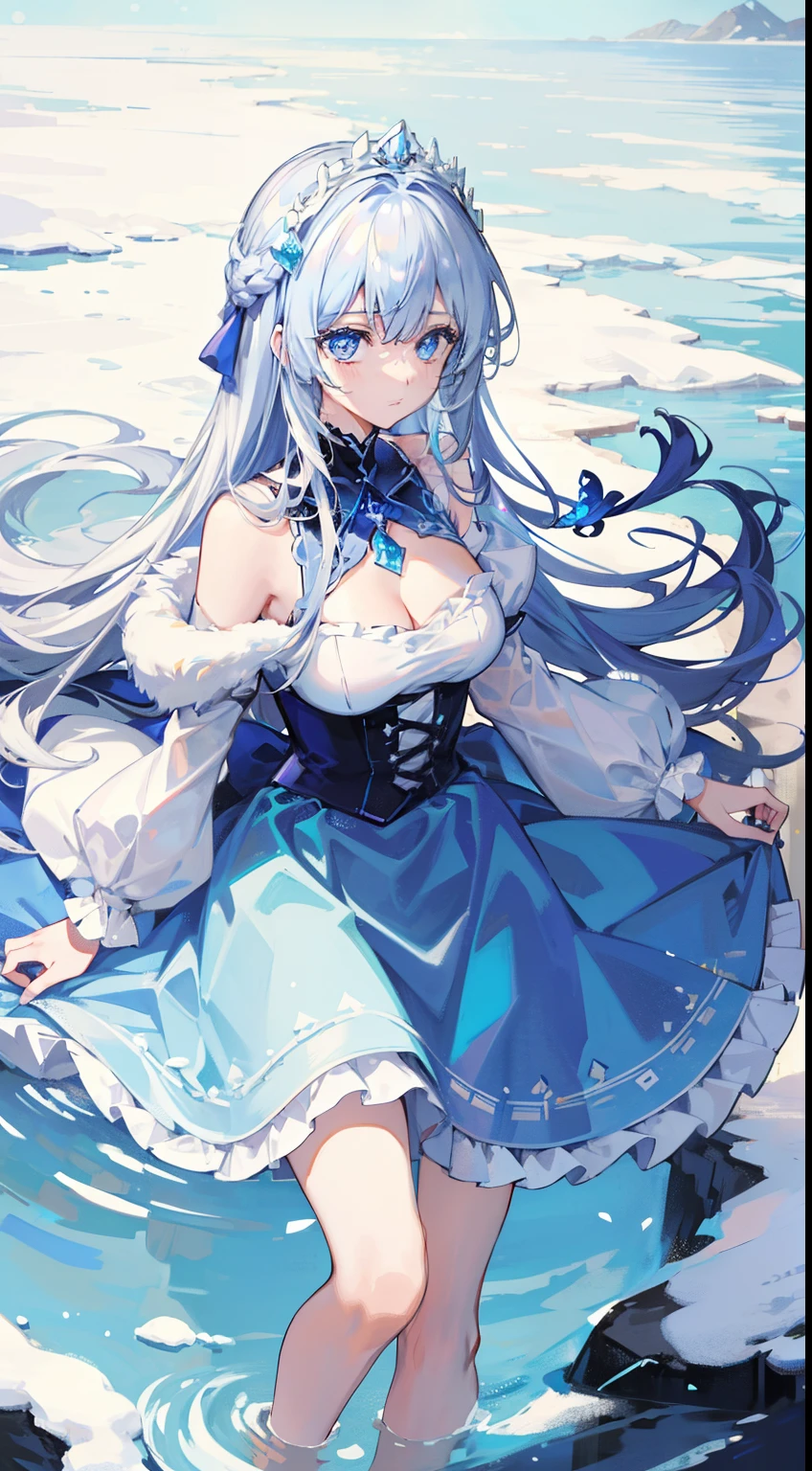 (masterpiece), (best quality), (very detailed), (tousled hair), (illustration), (one girl), (fashionable clothes), kneeling in the air, fashion model, viewer look at, (interview), (simple background, blue sky with clouds), beautiful detailed eyes, delicate face, floating, (high saturation), (colorful splashes), colorful bubbles, (glow), face focus on,