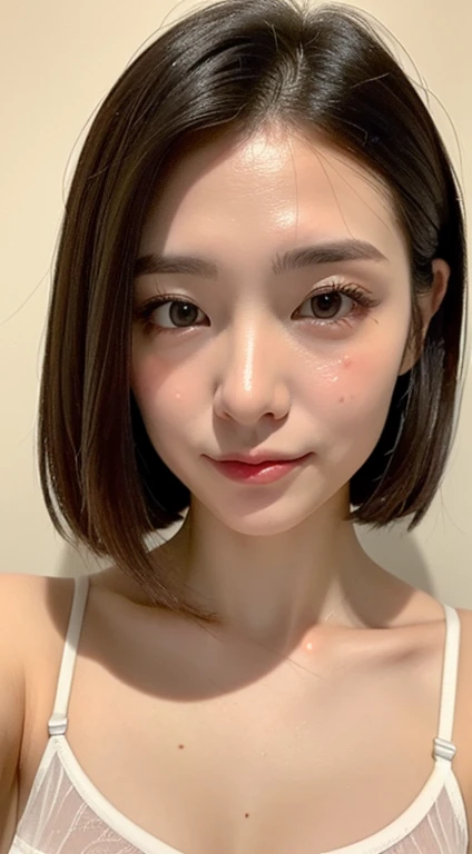((Best picture quality, 8K, tmasterpiece:1.3)), 1girll, Beautiful woman with slender abs:1.3, (Casual hairstyle, :1.2), Sexy low cut bra,Super large,The skin is very white,Underwear color random,Ultra-fine face, A detailed eye, 二重まぶた,ssmile。Take pictures in cute poses,The figure is very bad,tiny small waist,Super big breasts,Close-up,Close-up chest,White-skinned,The background is casual,Close-up Shot Shot, juicy white liquid on face and body