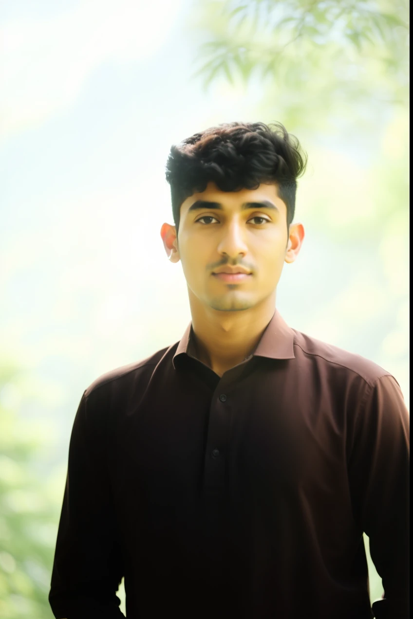 arafed man in a brown shirt standing in front of a tree, khyzyl saleem, ash thorp khyzyl saleem, very clear picture, kyza saleem, profile picture 1024px, mid shot portrait, riyahd cassiem, by Riza Abbasi, around 1 9 , full body photogenic shot