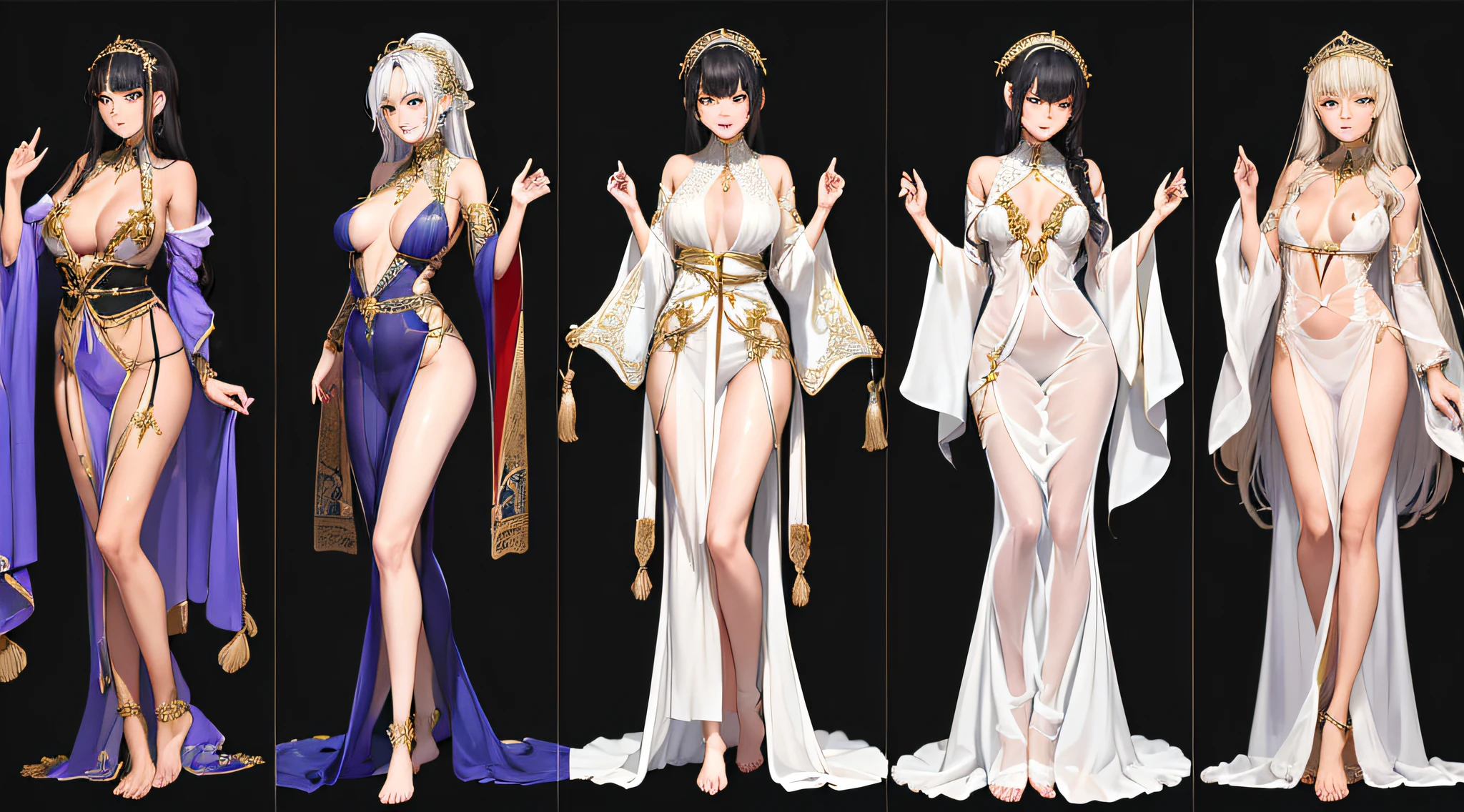 (((professional: Step by step, taking into account even the smallest detail, Final result at God level))): “three slaves, each with a perfect body, They are in a harem only in thongs from the waist to the feet, dressed only in transparent silk veils. They all wear the same type of slave collar around their necks. From the waist up they wear simple transparent silk robes, Their hair is silky and shiny to their shoulders, lightly tanned women with dark eyes and hair, ((European)) , NSFW, Full Intricate Details"