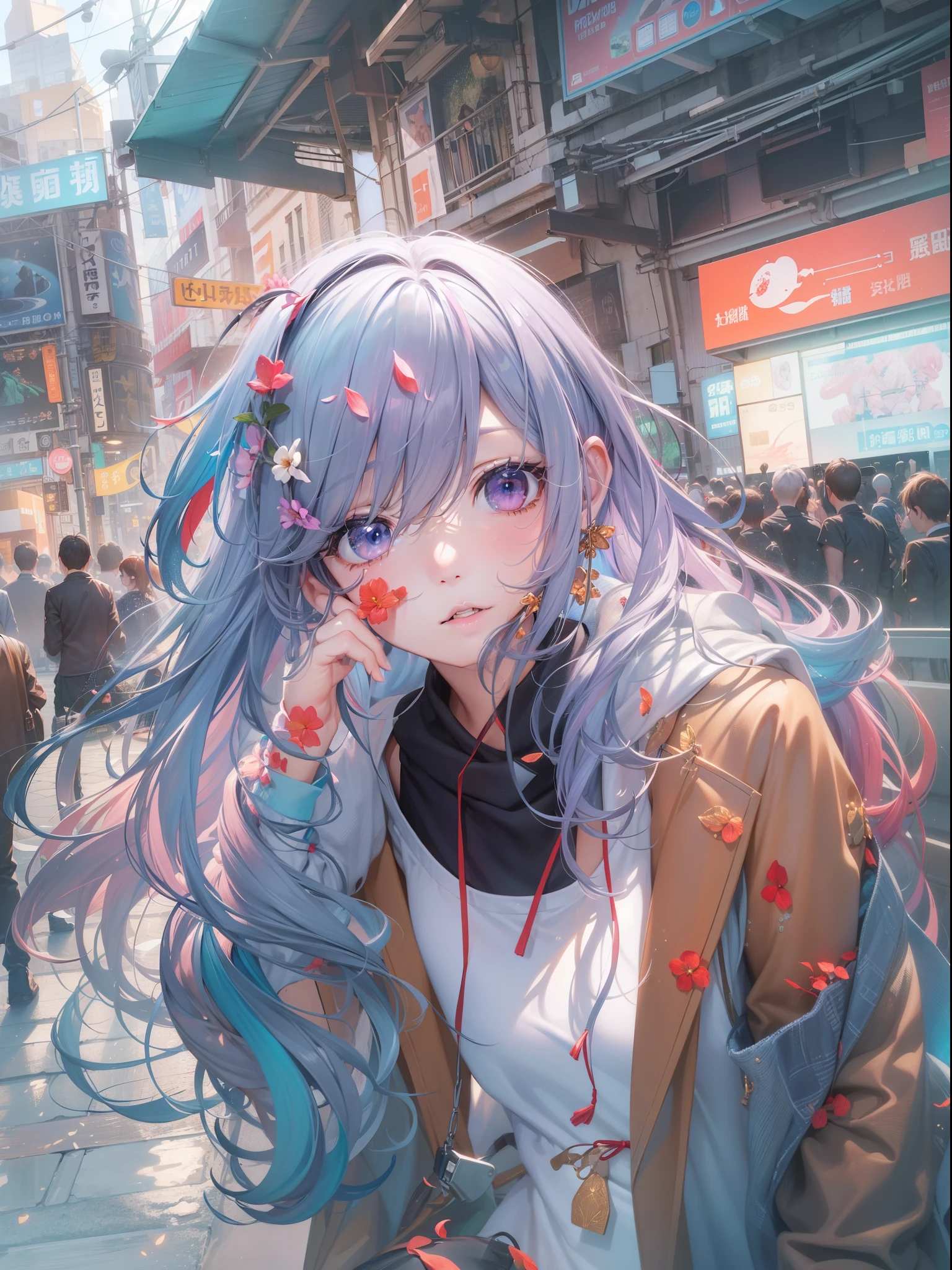 (((masterpiece)))、(((top-quality)))、((ultraclear))、(HD CG illustration)、((Extremely Delicately Beautiful))、The future city、jogging、girl running、电影灯光、独奏、FULL-BODY ESBIAN、Digital City、2040s、and soul、rainbow hair、Popular topics on artstationh、Rachel Walker、