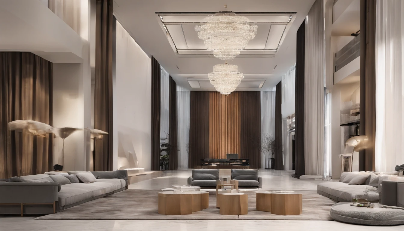 Take us to the mansion's grand entrance hall. Use palavras para criar uma imagem da sala bem iluminada . Como as lanternas revelam a arquitetura intrincada, altamente detalhado realista