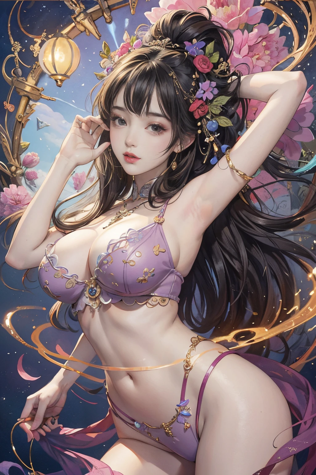 （tmasterpiece，top-quality，Best quality，offcial art，Beautiful and beautiful：1.2），（1 plump girl），The content is very detailed，Colorful，The most detailed，offcial art，Unity8k wallpaper，ultra - detailed，Beautiful and beautiful，Big breasts are beautiful，tmasterpiece，Best quality，（tangled，datura，Tangles，entangled），divinelight，artistically，Flash drawing，Perfect NwsjMajic