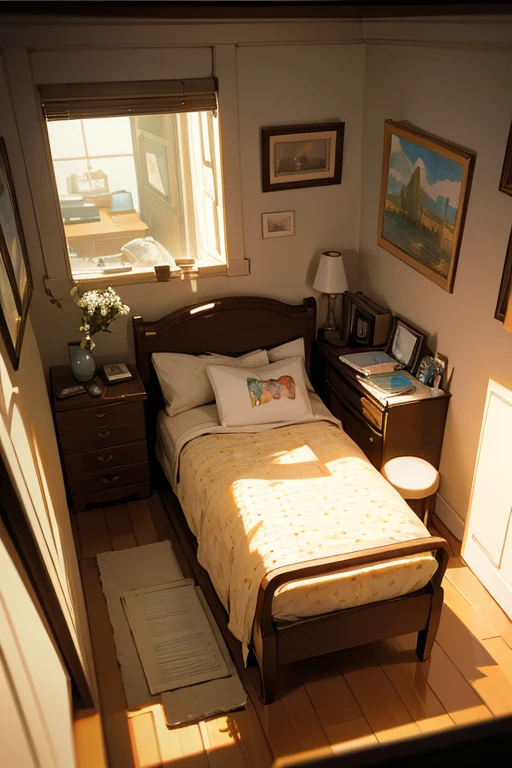 3D 3D Modeling Room, Tom Whalen style, distillation of form, tiny core, rich background, light brown and dark beige, scientific illustration, Toy core, gentlesoftlighting, dreamlike landscapes, 4KUHD, isometry, Tilt-shift top view 3D modeling bedroom room cute high-end elegant bedroom room spacious cat-eared girl,Self-portrait of Van Gogh::Style Pointillism style、Much like Mr.々It is made up of things big and small.、clear colored dots、The is very detailed ::n_style anime、真实感、Deformed、There has been a breakdown、hight contrast