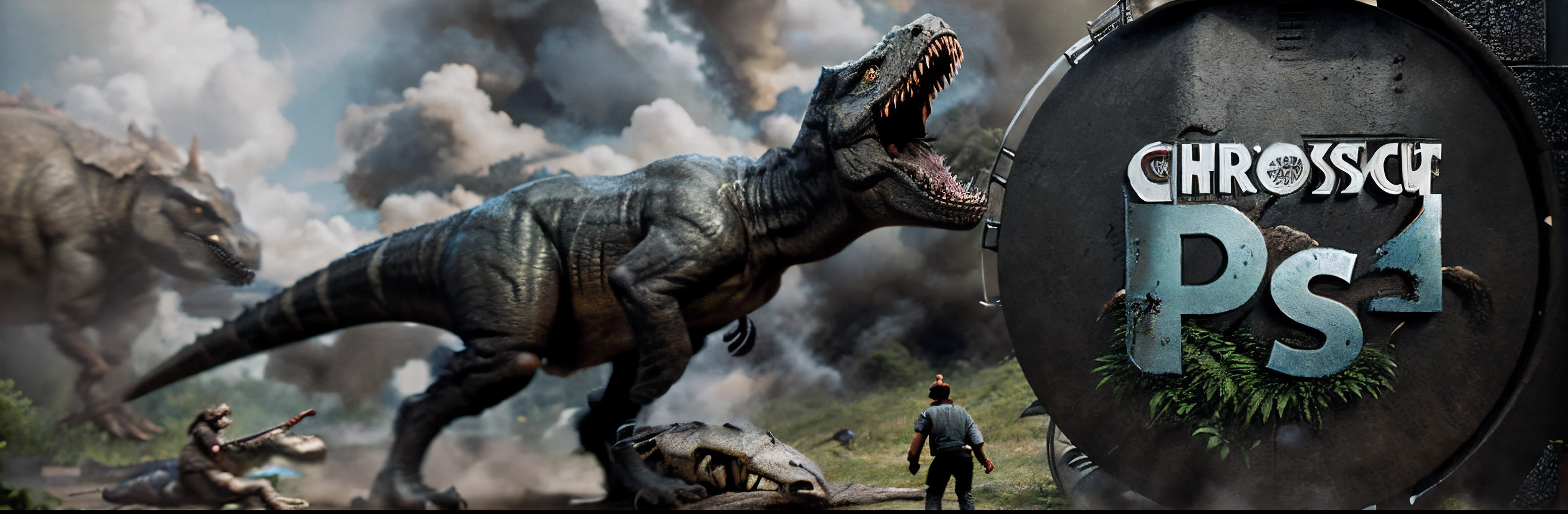 close-up of a dinosaur with a human in the background, Tom Cruise vs. Carnivorous Dinosaur, Jurassic image, Jurassic World, Jurassic, visual effects film, 2022 film, expensive visual effects, Dinosaurs and Godzilla, Action shot with visual effects, From Jurassic World (2015), CGI special effects, t-rex, T-Rex, In the movie "Jurassic Park"