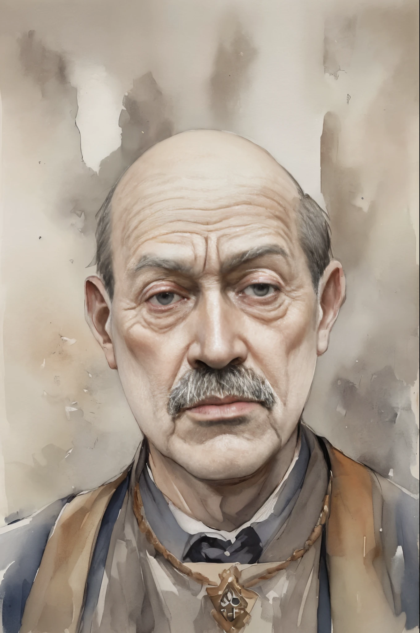 A picture of a man with a mustache and a vest, Inspired by Mstislav Dobuzhinsky, Inspired by Jacek Andrzej Rosakiewicz, Inspired by William Crosby, Inspired by Józef Pankiewicz, by Ludwik Konarzewski, Inspired by Andrzej Pronaško