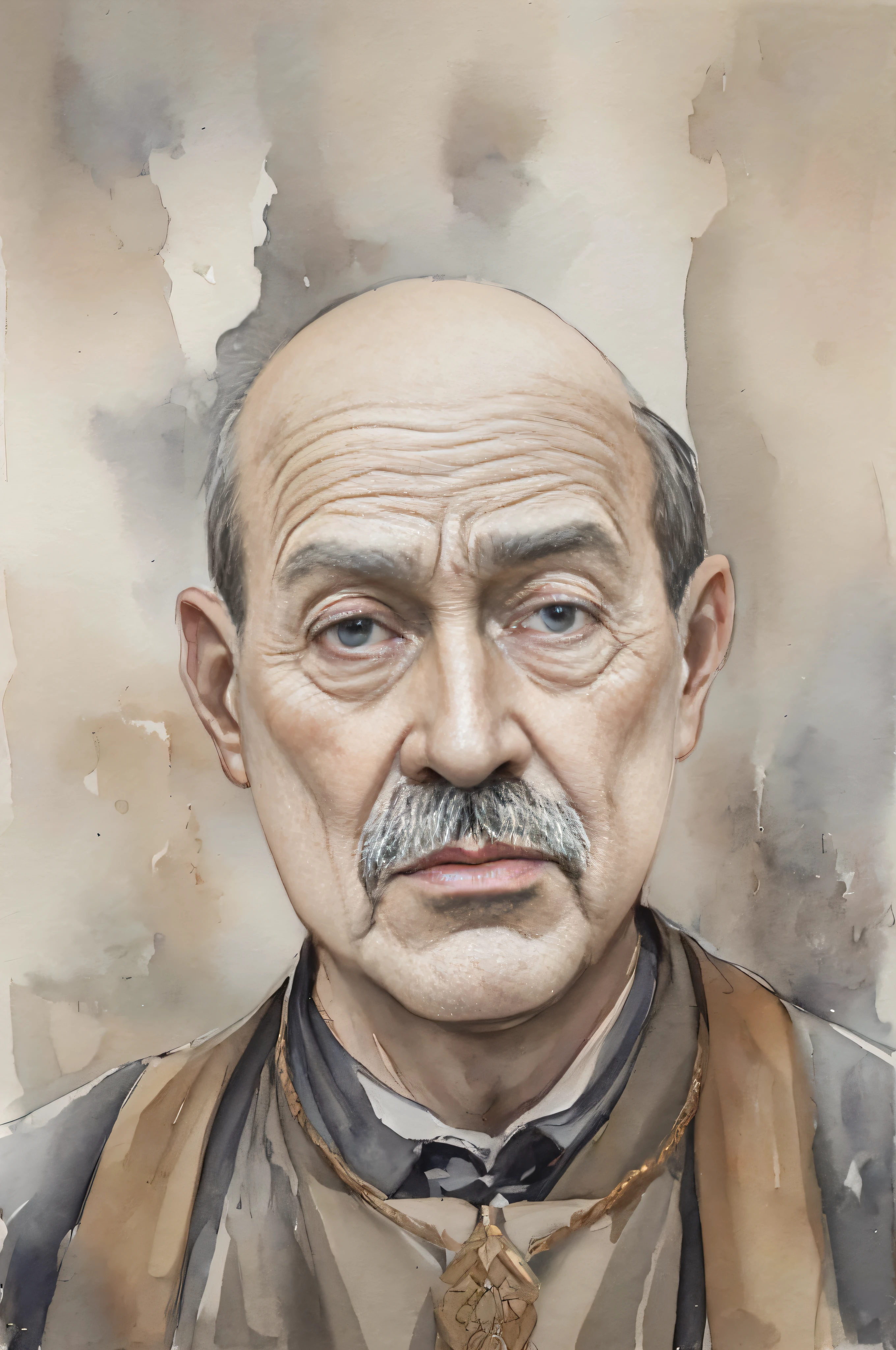 A picture of a man with a mustache and a vest, Inspired by Mstislav Dobuzhinsky, Inspired by Jacek Andrzej Rosakiewicz, Inspired by William Crosby, Inspired by Józef Pankiewicz, by Ludwik Konarzewski, Inspired by Andrzej Pronaško