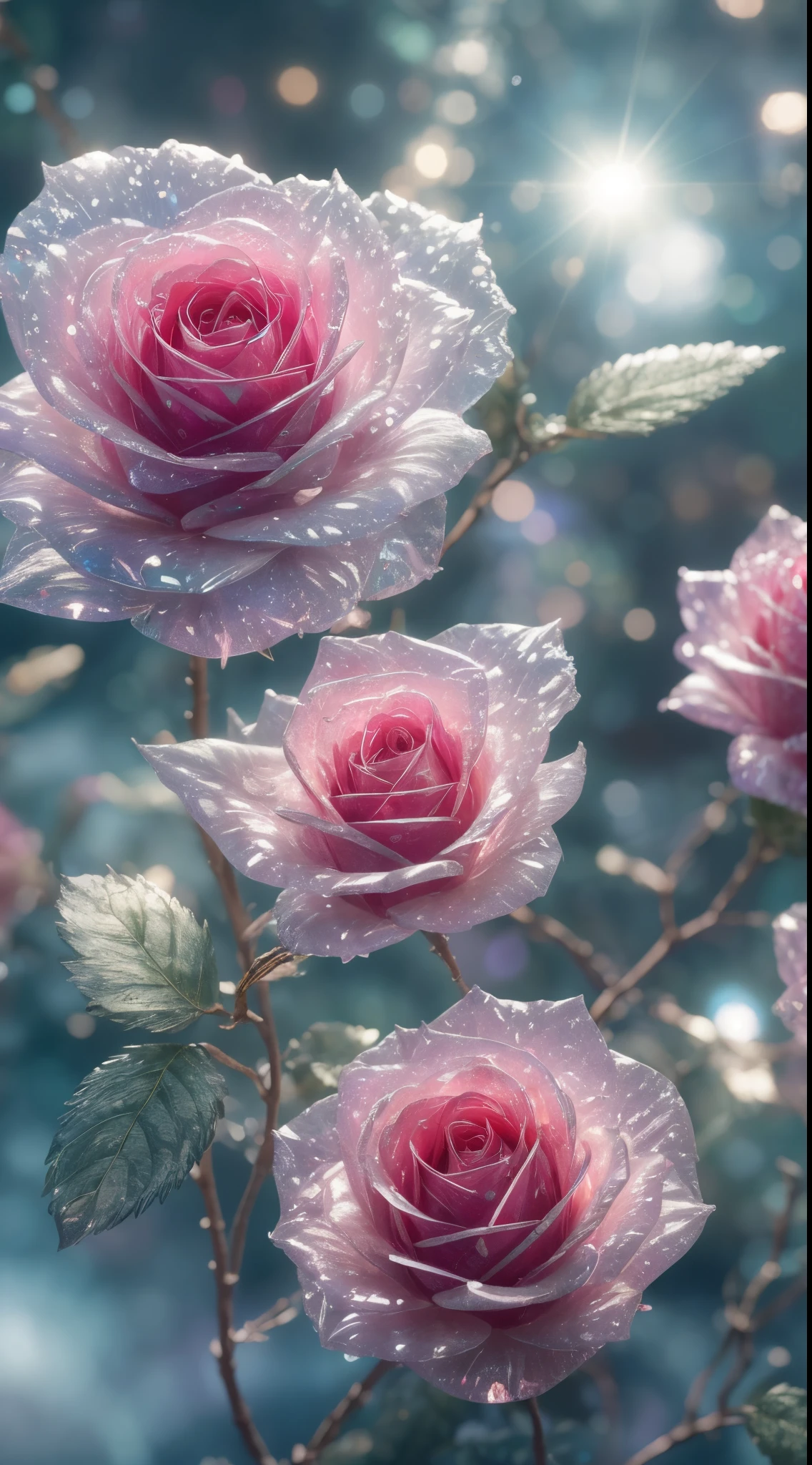 Crystal rose, fanciful, galaxias, transparent pubic hair, shiny, the elf, Idyllic, colorfully, magical photography, Dramatic light, photo-realism, hyper-detailing, 8K, depth of fields, A high resolution