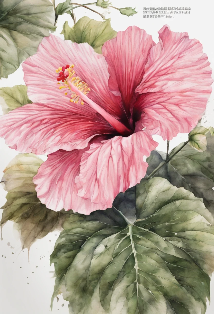 Chinese style，Ink painting and watercolor，Hibiscus flower，Elegant lines，masterful art，Meticulous，The lines are perfect，Wallpapers