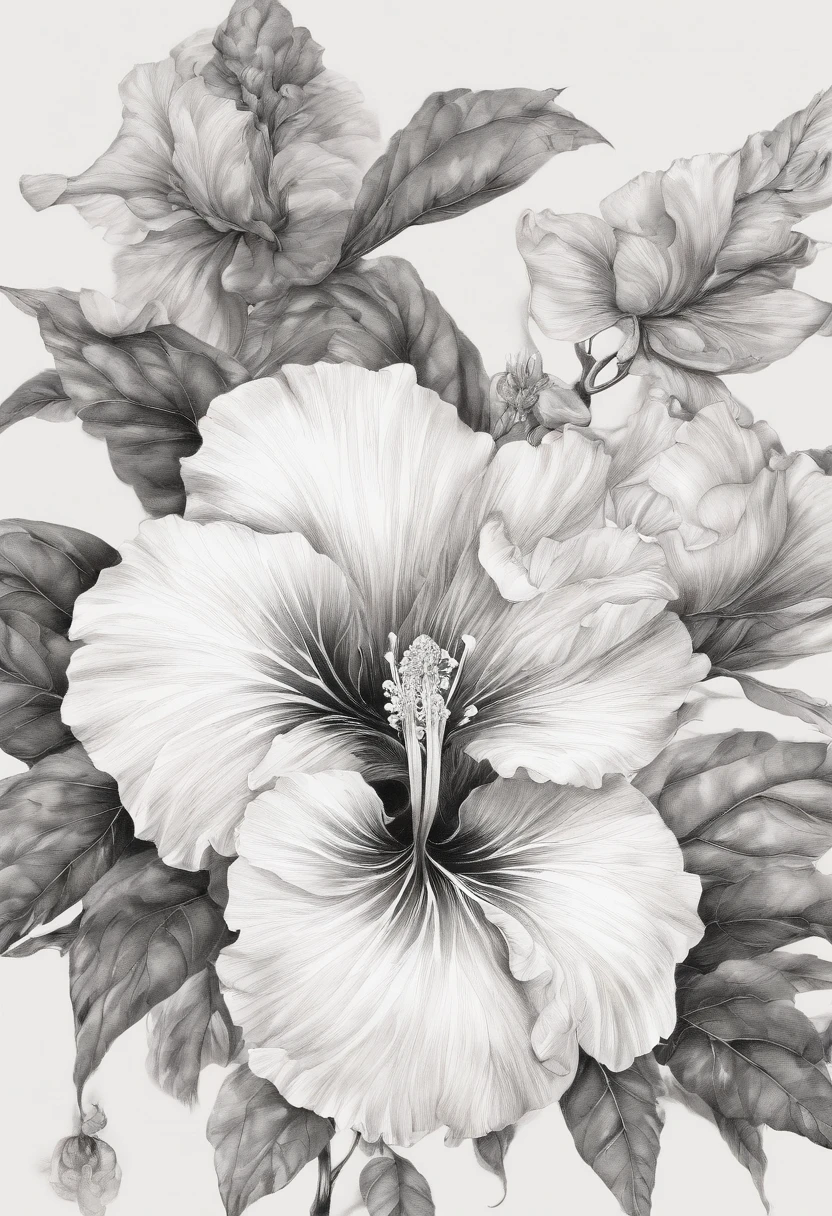 Chinese style,Ink painting and watercolor,Hibiscus flower,Elegant lines,masterful art,Meticulous,The lines are perfect,Wallpapers