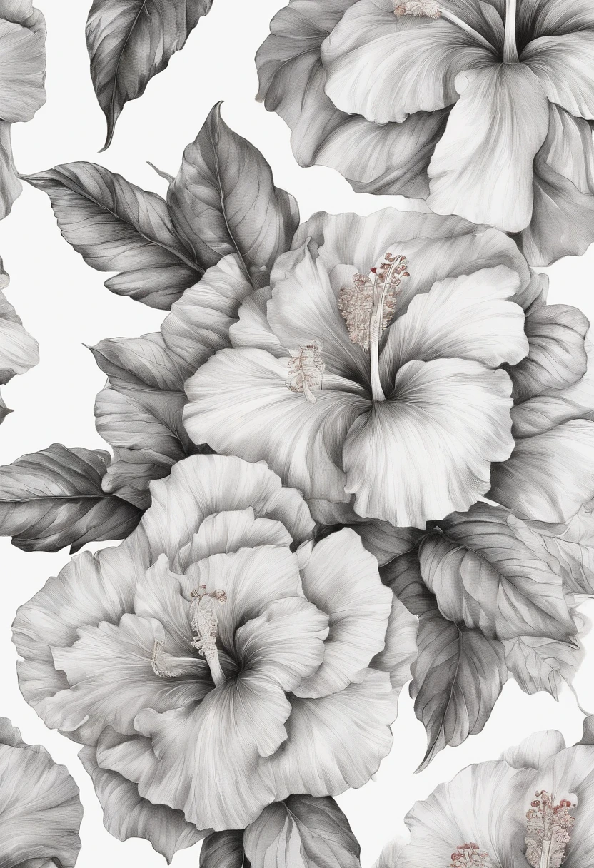 Chinese style,Ink painting and watercolor,Hibiscus flower,Elegant lines,masterful art,Meticulous,The lines are perfect,Wallpapers