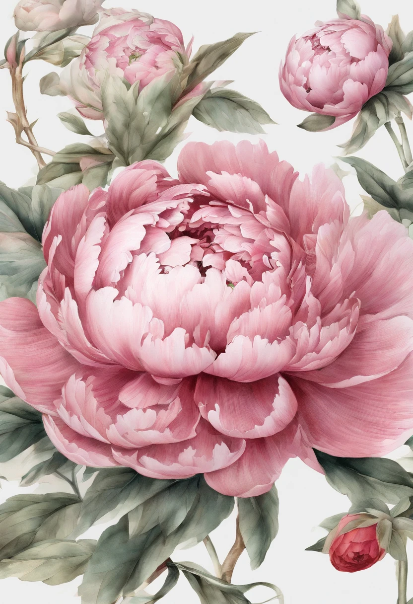 Chinese style,watercolor paiting,peony flower,Elegant lines,masterful art,Meticulous,The lines are perfect,Wallpapers,like a mural,Graceful and elegant,The composition is reasonable