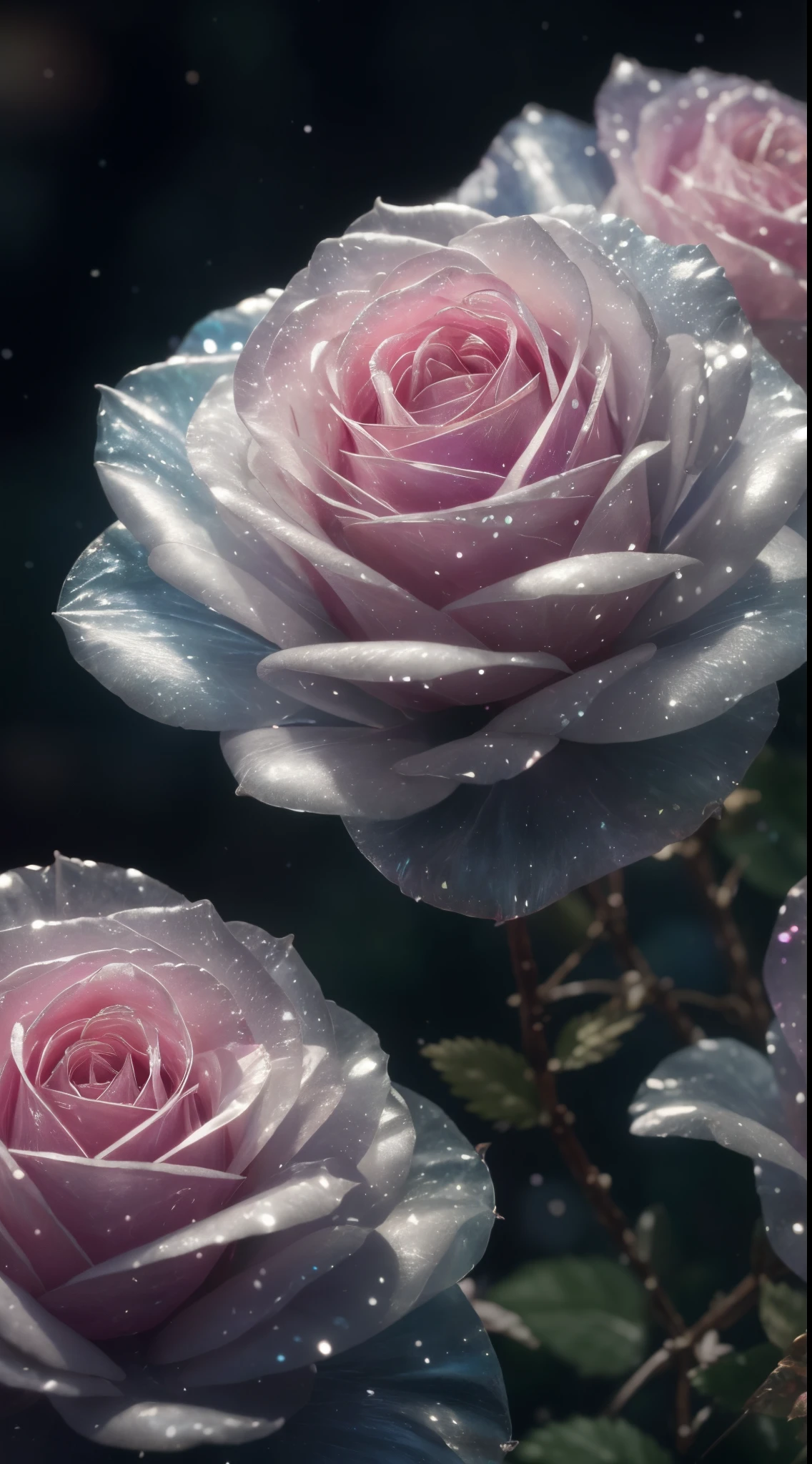 Crystal rose, dream-like, galaxias, Remove pubic hair, Shiny, little fairys, Idyllic, colorfully, magical photography, Dramatic light, photo-realism, hyper-detailing, 8K, depth of fields, A high resolution