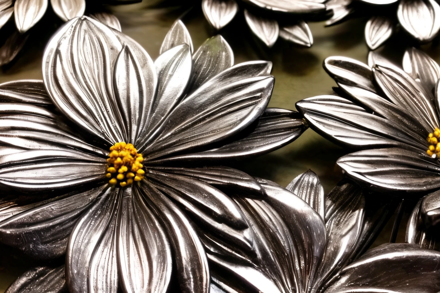 close-up, metal flowers