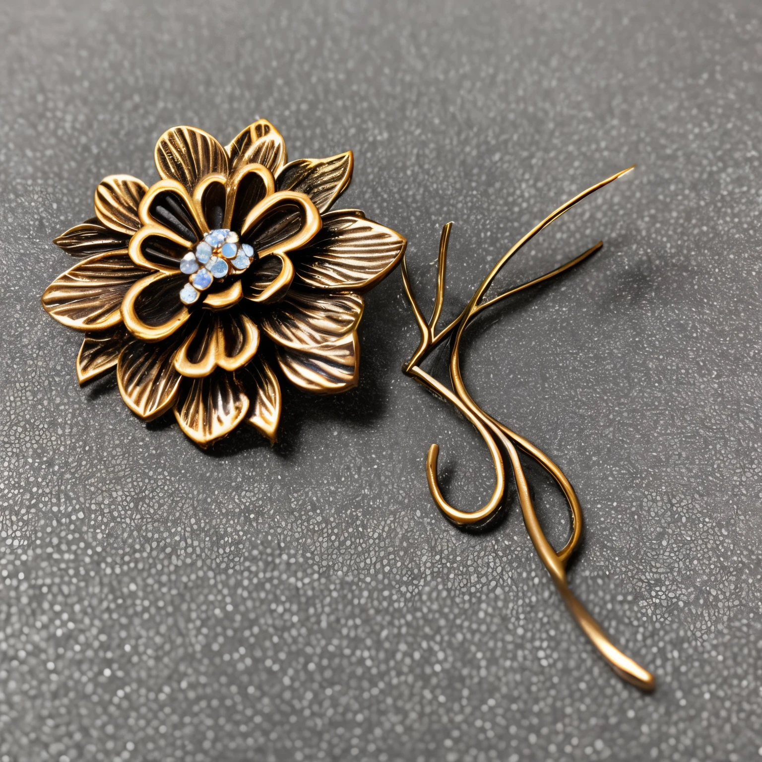 close-up, metal brooch with flower design