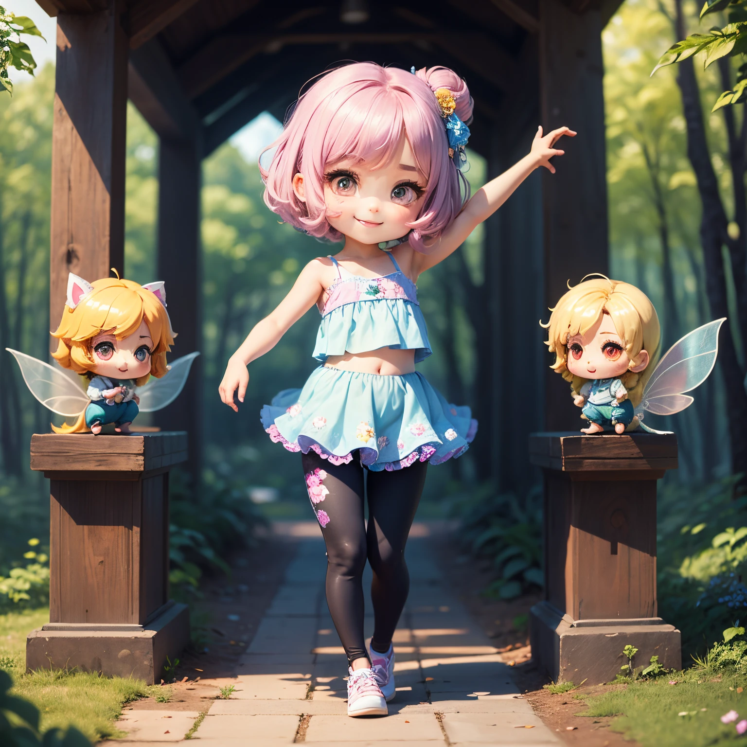 Anime girl in a blue dress and two fairy dolls - SeaArt AI