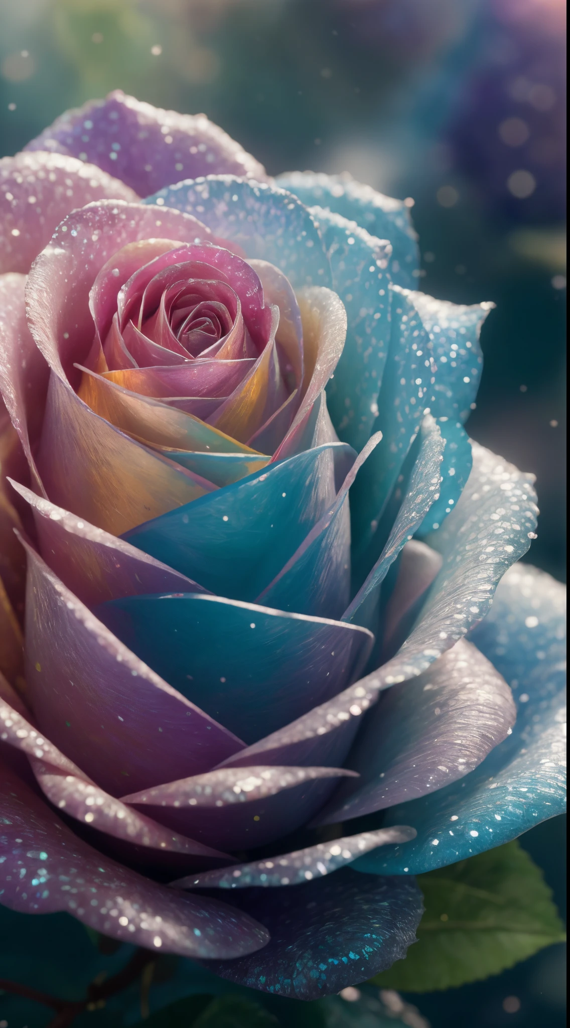 Crystal rose, Seven colors,like a dream, galaxias, Remove pubic hair, Shiny, fairies, Idyllic, colorfully, magical photography, Dramatic light, photo-realism, hyper-detailing, 8K, depth of fields, A high resolution