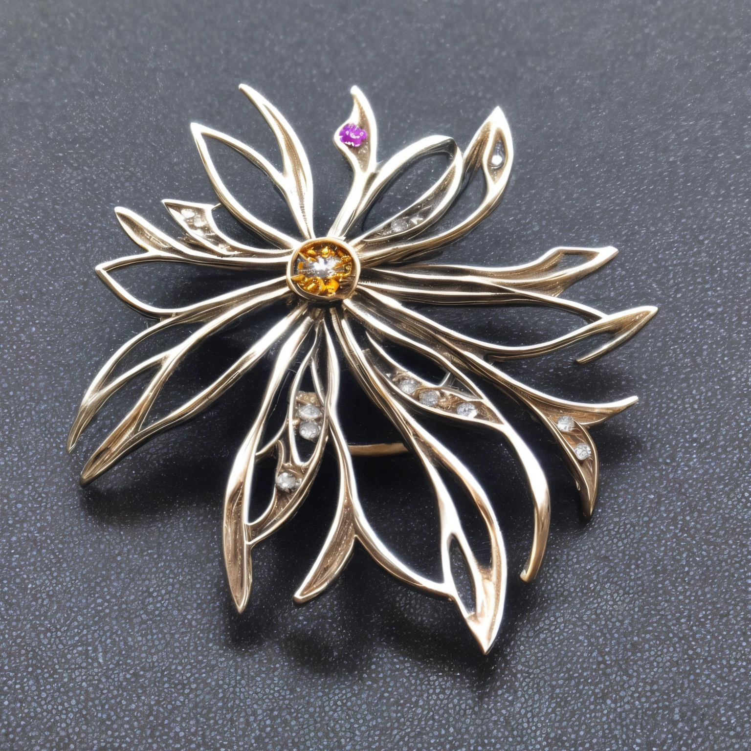 close-up, metal brooch with flower design