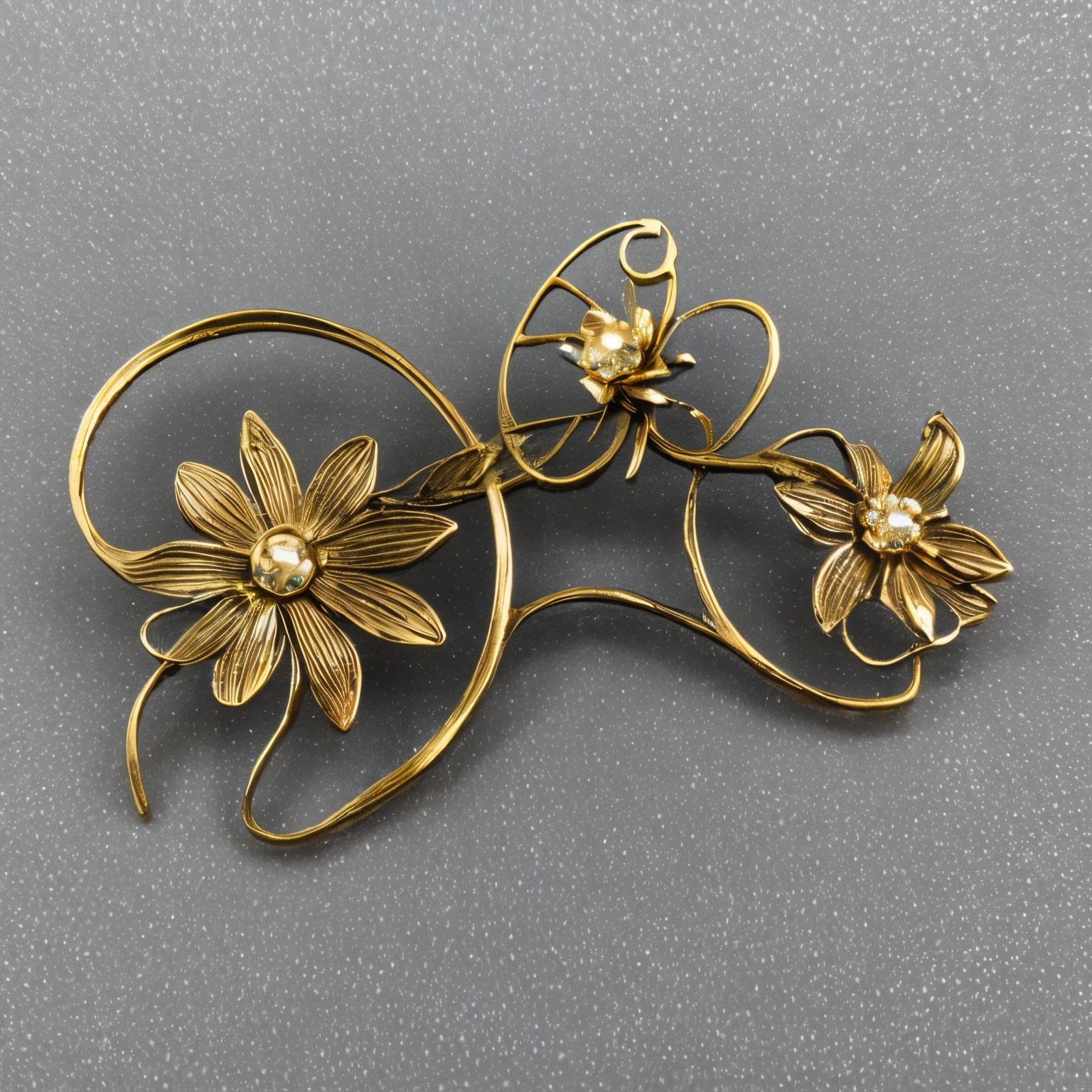 close-up, metal brooch with flower design