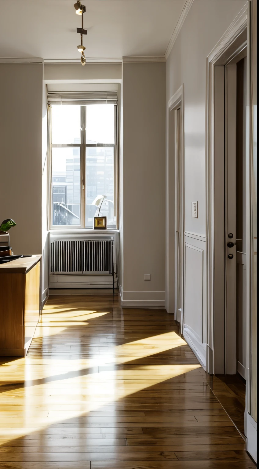 interior of an apartment in New York, in the afternoon, intense sun