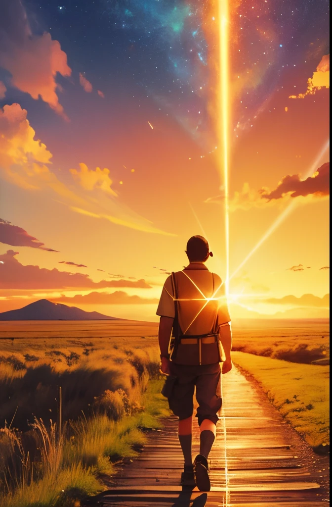 Captivating article cover design with a glowing trail stretching towards a celestial horizon, simbolizando el camino hacia el Reino de Dios. Warm colors and radiant light create an atmosphere of hope and expectation