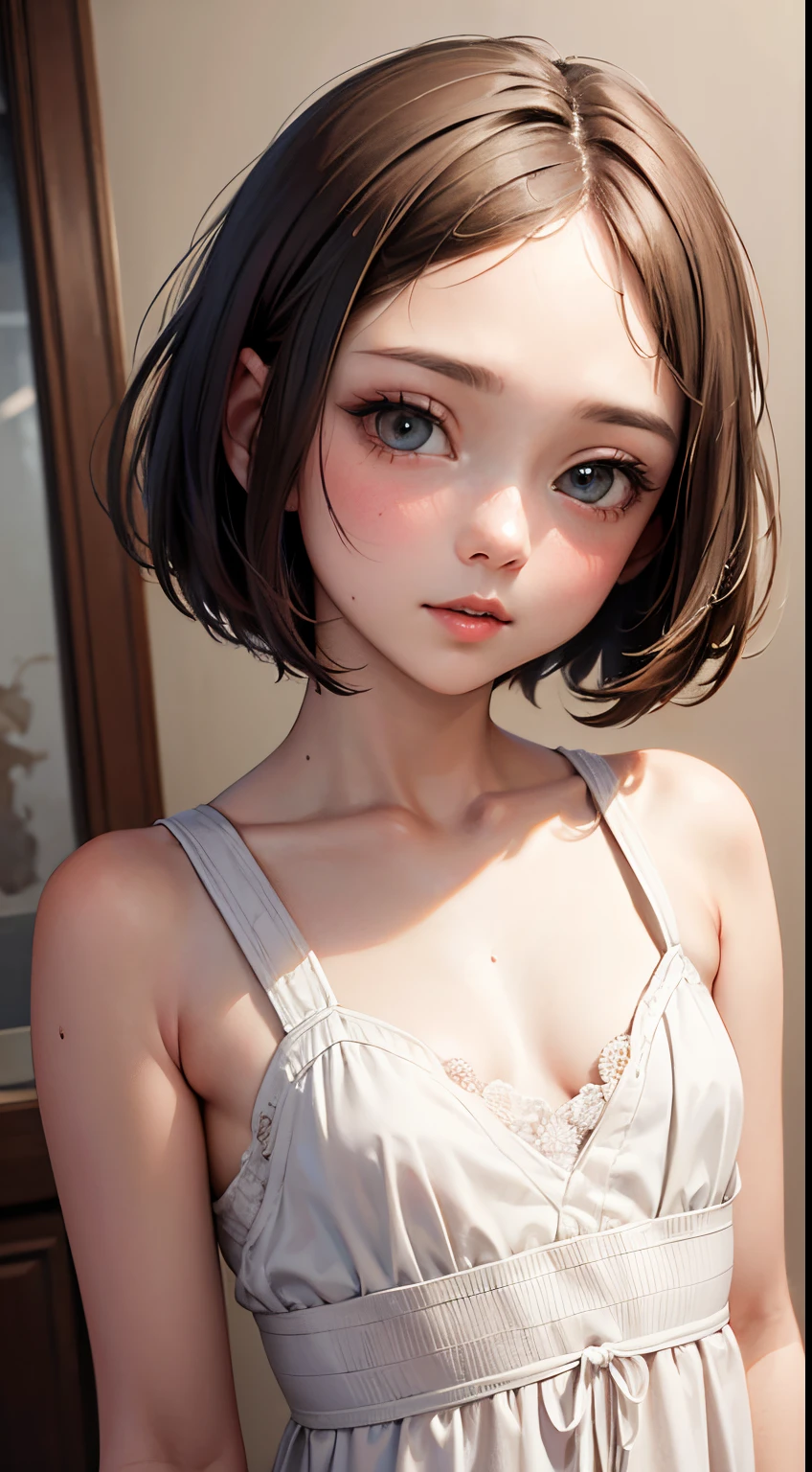 ((Highest quality)), ((2D)), (Realistic), Perfect Face,,Beautiful Face,Fine skin,bed,Small breasts,Thin arms,Skinny,Lace camisole,Black Hair