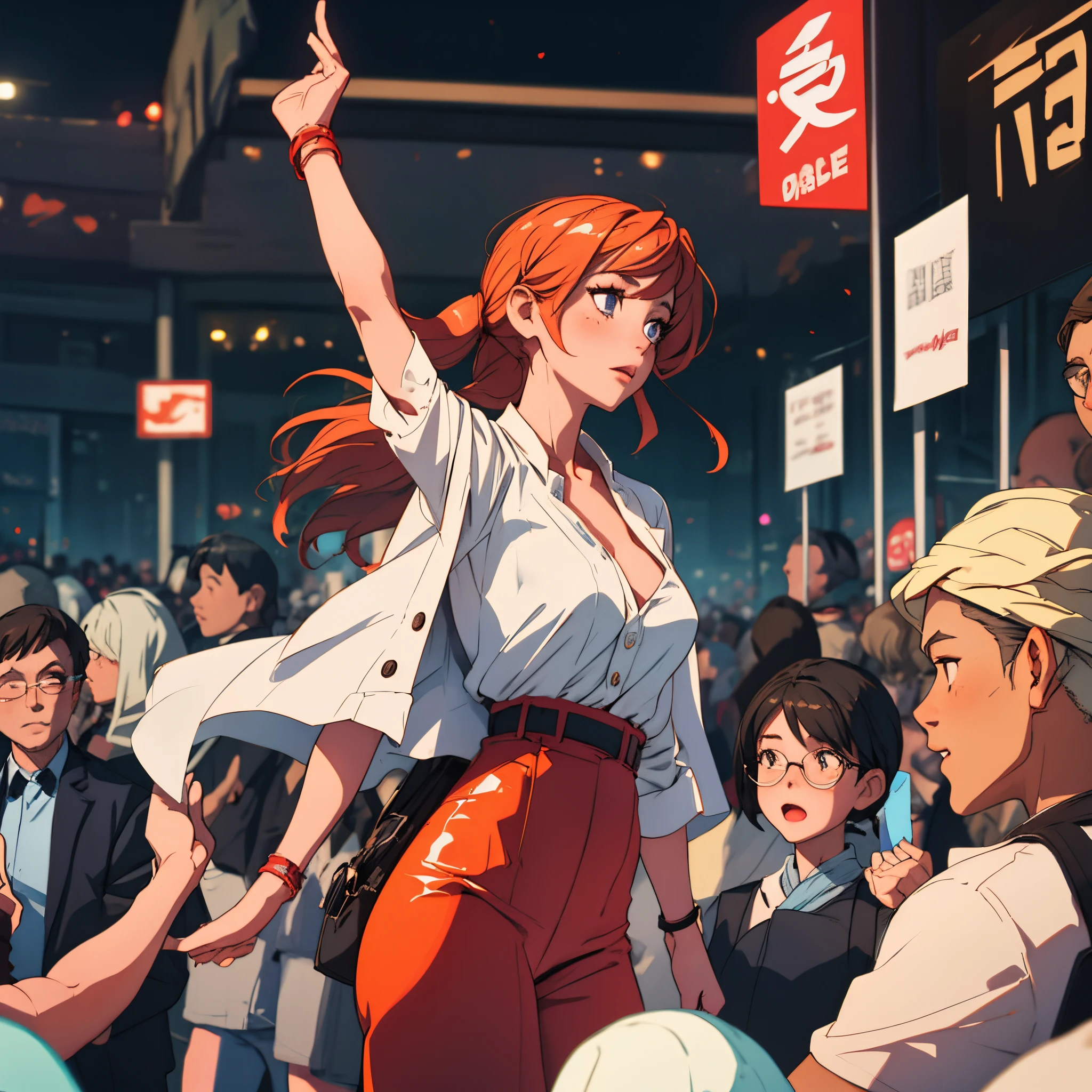 girl glowing in middle of crowd