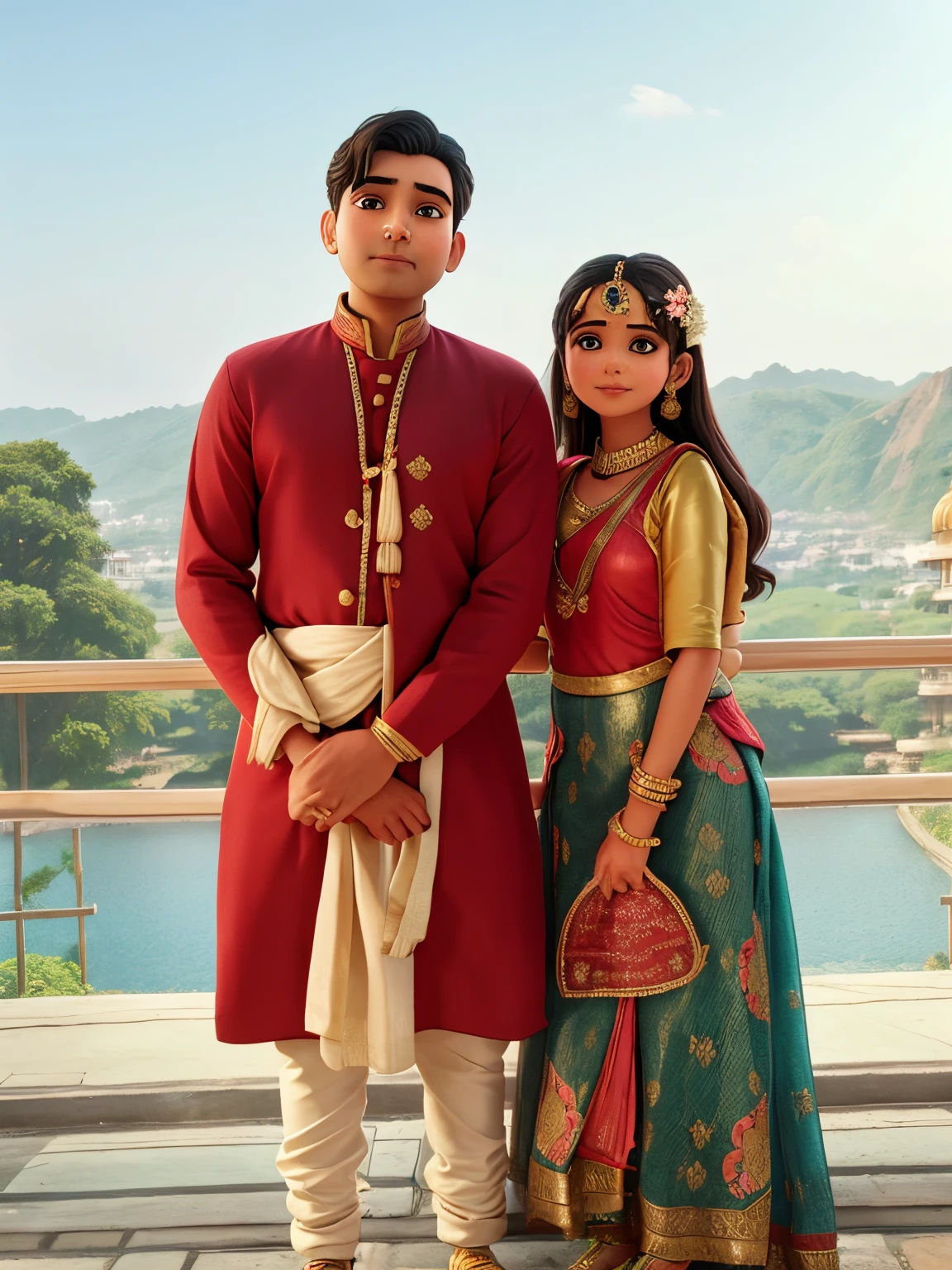 Girl and boy wearing indian bollywood outfit