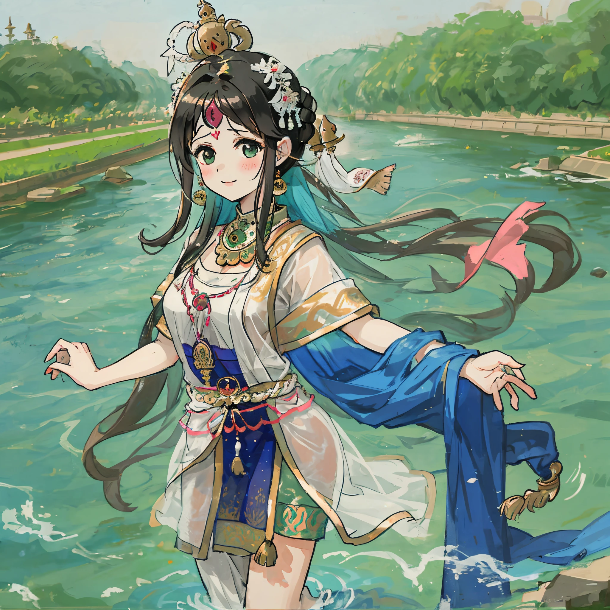 Lord Krishna dancing in Yamuna river with girls