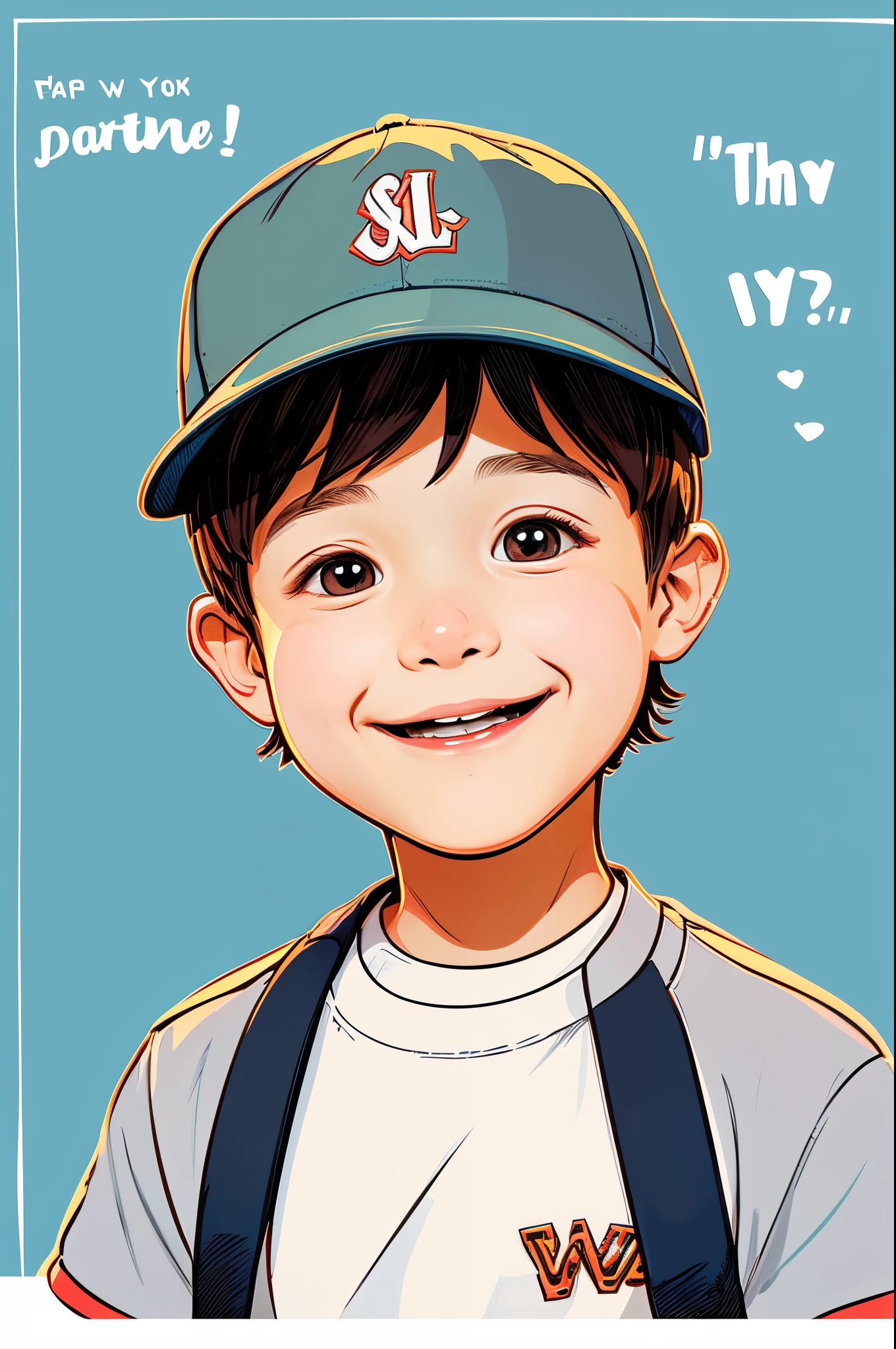 One Boy、A simple comic-style illustration of a smiling little boy wearing a baseball cap、You can enter prompts based on simple backgound elements This Lora is very suitable for illustration making