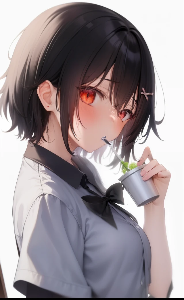 Anime girl black hair blue shirt， Anime cute art style, Anime visuals of a cute girl, Blow blow, nagatoro, Sase-ri, eat and drink, morbid, Gaimoyedre, with fingers, a-1 pictures, leisurely style, guweiz