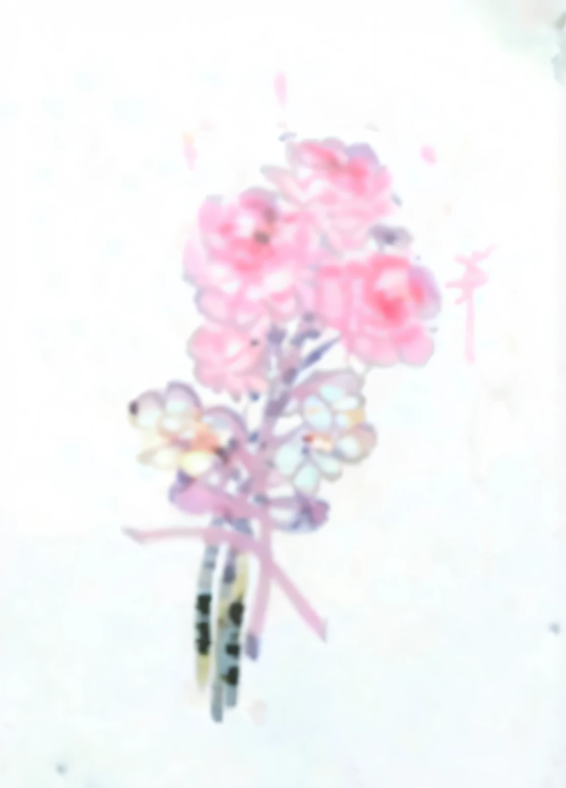 A bouquet of flowers is drawn on the paper, smear flowers, Written in thin colors on white, carnation, portrait n - 9, depicting a flower, inspired by Masamitsu Ōta, close look, 4 color printing, white backgrounid, author：Sun Junze, author：Tatsushi Kawabata