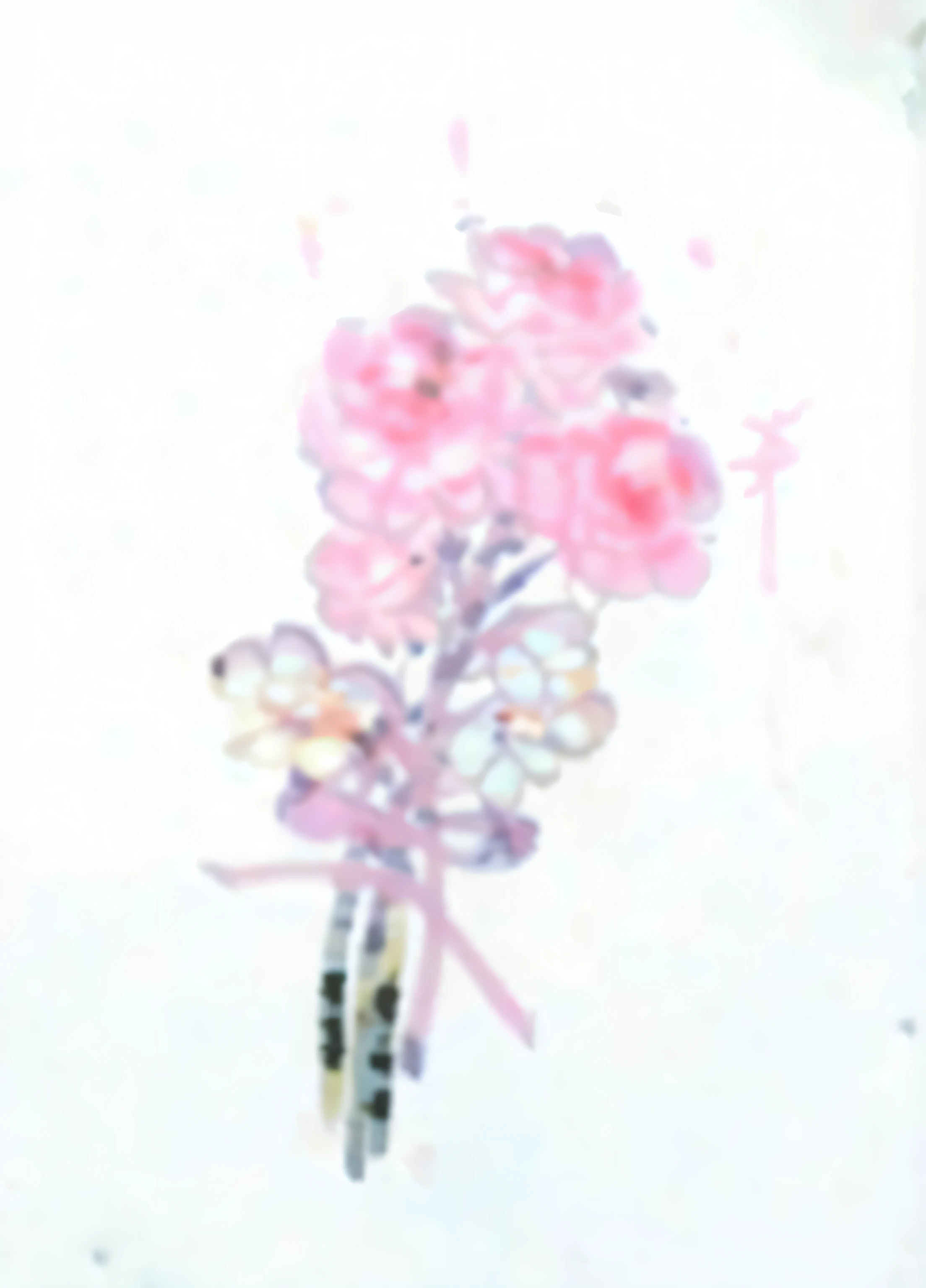 A bouquet of flowers is drawn on the paper, smear flowers, Written in thin colors on white, carnation, portrait n - 9, depicting a flower, inspired by Masamitsu Ōta, close look, 4 color printing, white backgrounid, author:Sun Junze, author:Tatsushi Kawabata