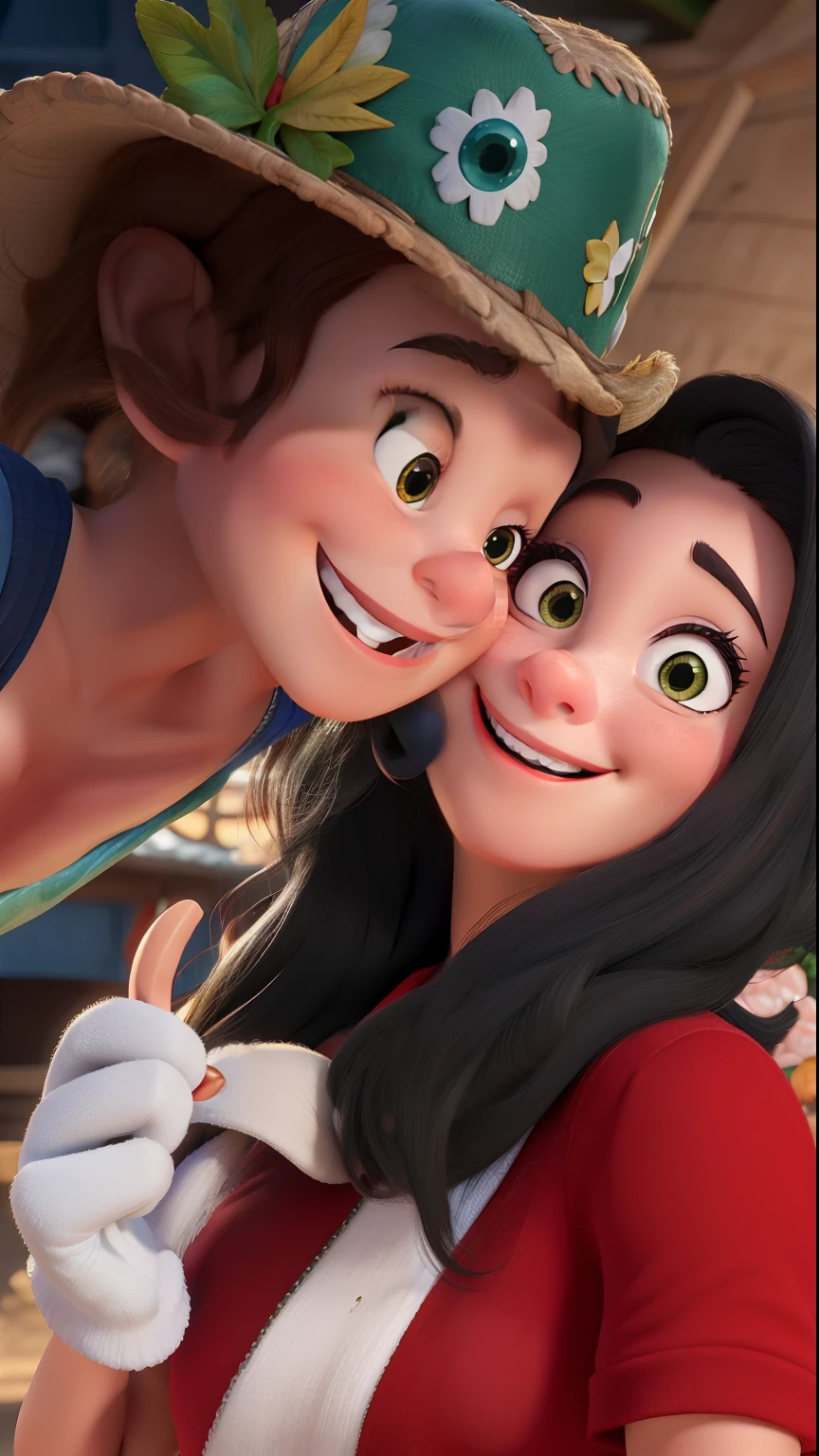Uma mulher sorrindo com outra mulher sorrindo estilo Disney Pixar, alta qualidade, melhor qualidade
