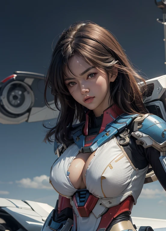 textured skin, super detail, high-detail, High Quality, bestquality, high-res, 1080p, Spectacular beauty,Beautiful girl with a beautiful body,(gundam) Girl with a robot body, big breasts, big breasts