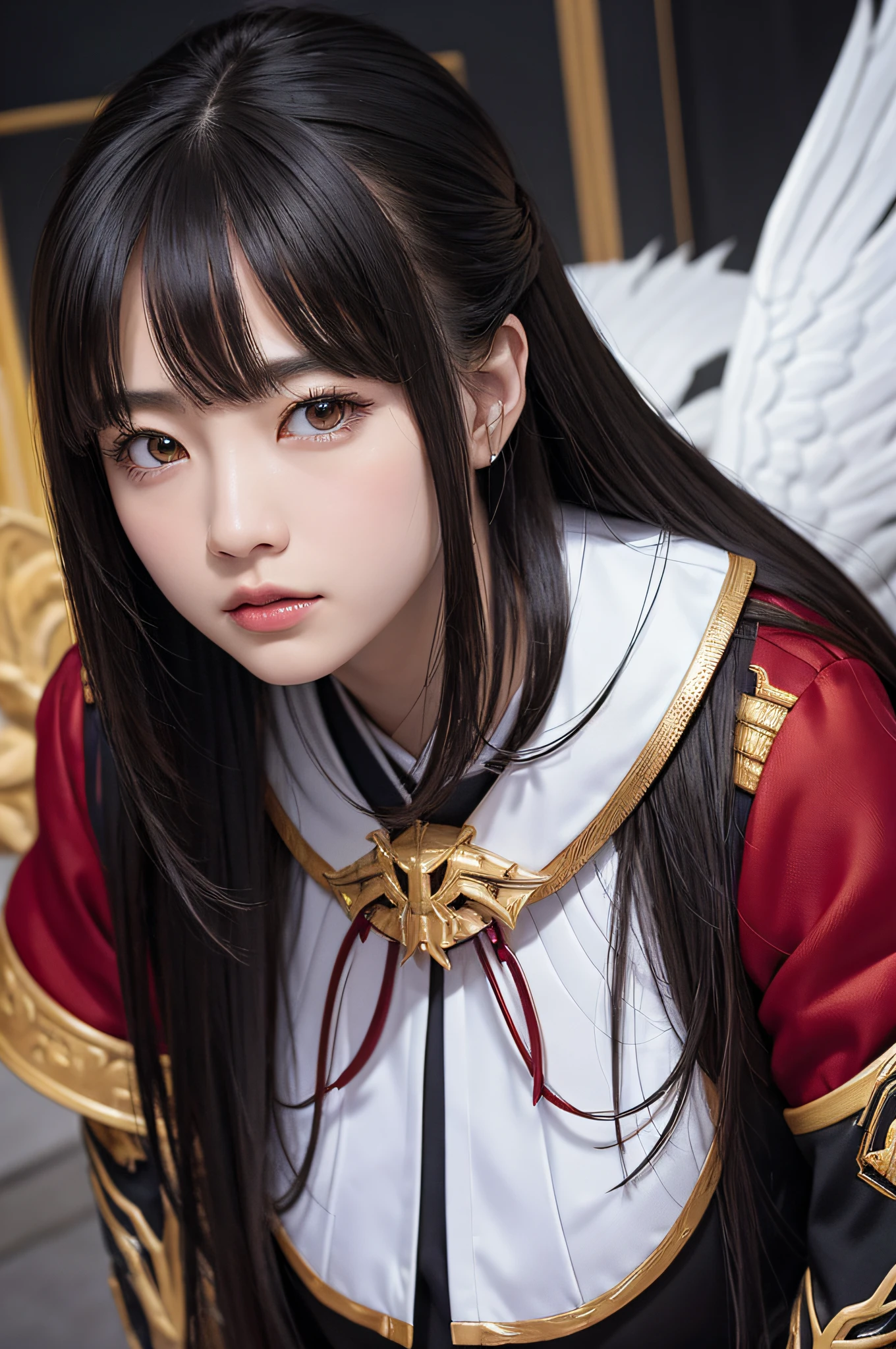 1 Japanese、War Frame、Prime、Si Prime、Bolt Prime、saryn prime dynamic pose、complex pattern、heavy-metal、energy line、Faceless Glowing Eyes、With long silver hair、wind blown hair、elegent、vehement、Blood red and black uniform、Bloody wings、独奏、A desert、Sunny、with light glowing、toenails、 Dramatic lighting、 (​masterpiece:1.2)、top-quality、hight resolution、beautifuldetails、ighly detailed、Perfect litthing、Stroke Hua、frombelow