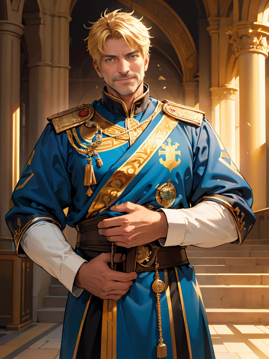(constantinus the great, emperor, middle-aged man),bright intense gaze,tender smile, famous international journalist, warm travel writer,lifestyle, ambitious, passionate, belief, sincere, kind, stern, uncompromising, resolute, character, Jerusalem background,photorealistic,high resolution,sharp focus,vivid colors,studio lighting
