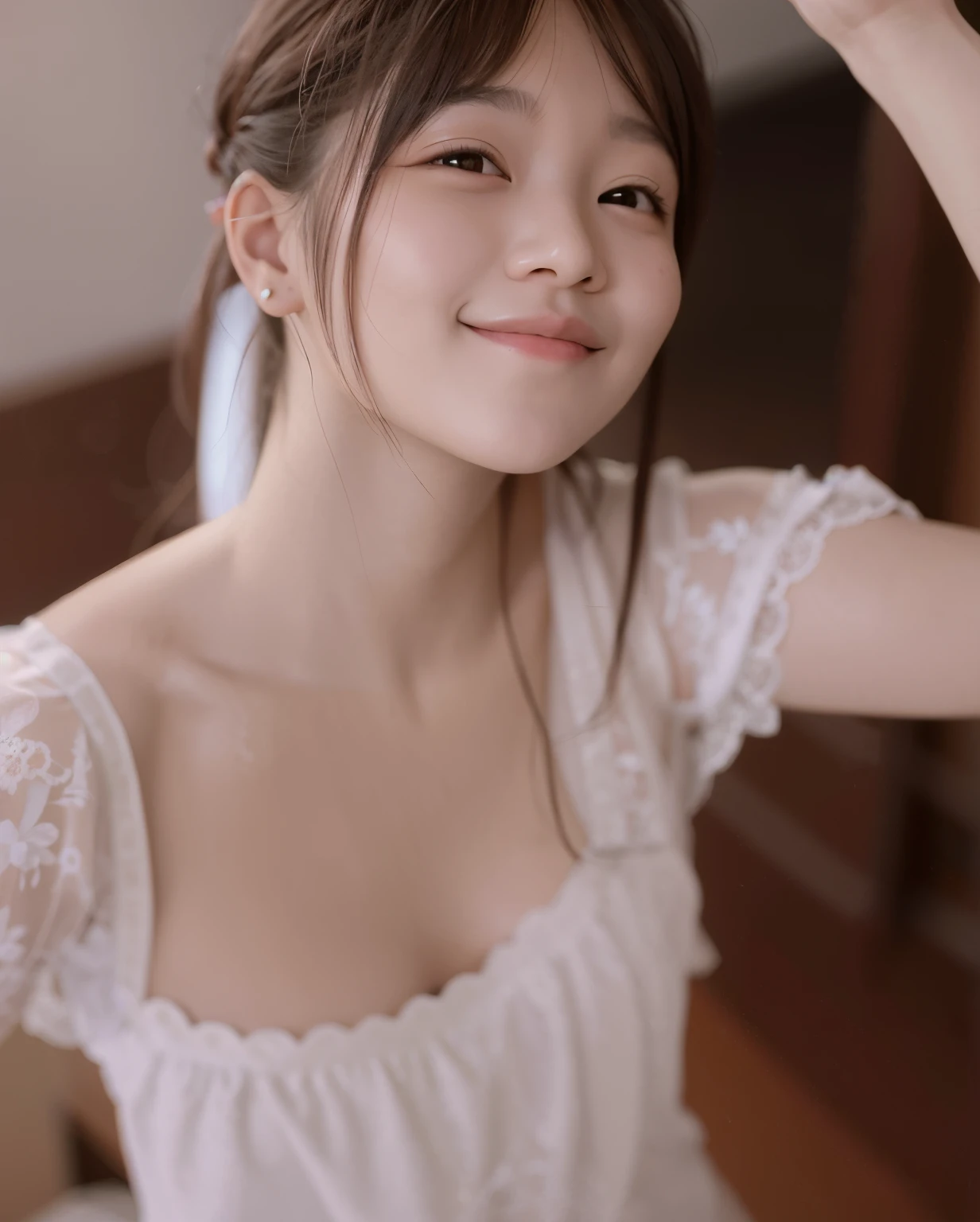 there is a woman with a cell phone in her hand, Has a cute and delicate face, The smile is a bit cute, she has a cute face, xintong chen, young and cute girl, sweetly laugh, ruan jia beautiful!, cute young girl, a cute young woman, cute smiling, gorgeous chinese models, Girls&#39; avatar is cute and exquisite