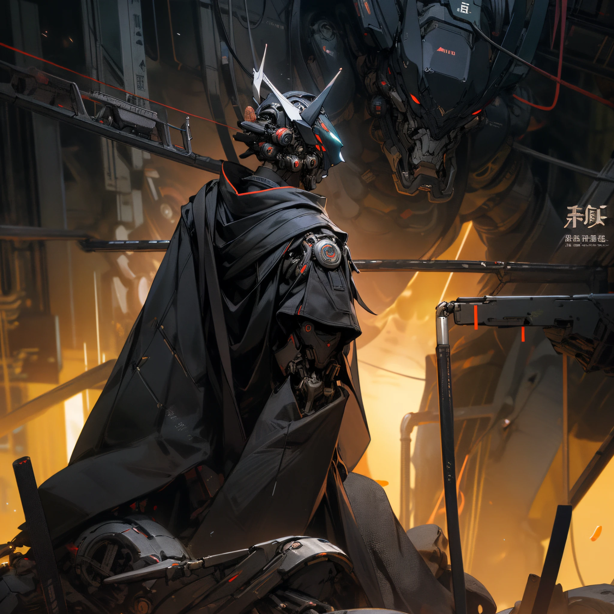 Dark_like a dream,cyber punk personage,1人,Mechanical Wonder,Robotic presence,Chinese men,shelmet, the emperor,back shadow