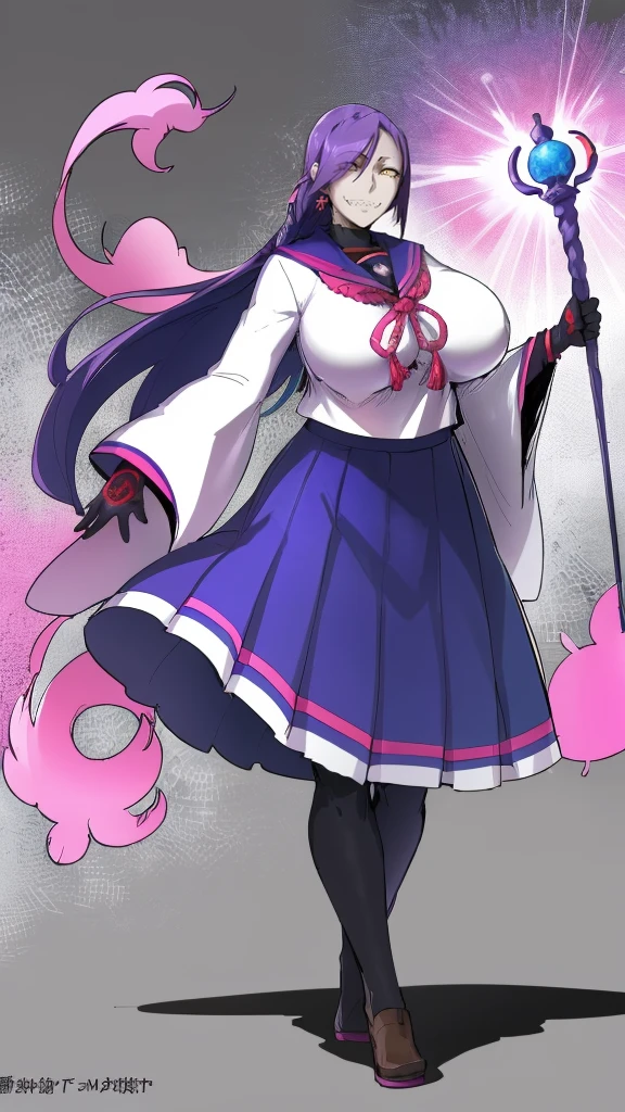 1girl, solo, looking at viewer, cowboy shot, hand arms full body,boots, standing,cute,breast, curvy, female,fantasy goddess,there is a cartoon picture of a woman with a very large breast, glowing divine being, glowing holy aura, inspired by Luma Rouge, the non-binary deity of spring, ethereal rainbow nimbus, the butterfly goddess of fire, inspired by Mariel, glowing aura around her, astral wind, as the goddess of the saturn, “uwu the prismatic person, big breast, serious, beautiful eyes, , full body, walking, long robe, long dress, ,priestess ,holy, smile, god rays, ray tracing, sparkle, cinematic lighting, UHD, retina, masterpiece, ccurate, anatomically correct, textured skin, super detail, high details, high quality, award winning, best quality, highres, 1080P, HD, 4K, thunder aura, light aura,full, snak staff,closed mouth,#anime #character #re:creators #magane chikujoin Trigger Words: chikujoin magane sharp teeth single braid school uniform serafuku pleated skirt thighhighs gloves earrings Version No.:, long skirt, sharpteeth smile