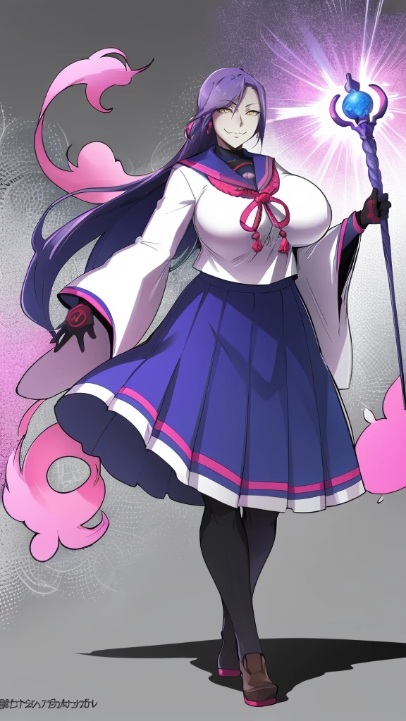 1girl, solo, looking at viewer, cowboy shot, hand arms full body,boots, standing,cute,breast, curvy, female,fantasy goddess,there is a cartoon picture of a woman with a very large breast, glowing divine being, glowing holy aura, inspired by Luma Rouge, the non-binary deity of spring, ethereal rainbow nimbus, the butterfly goddess of fire, inspired by Mariel, glowing aura around her, astral wind, as the goddess of the saturn, “uwu the prismatic person, big breast, serious, beautiful eyes, , full body, walking, long robe, long dress, ,priestess ,holy, smile, god rays, ray tracing, sparkle, cinematic lighting, UHD, retina, masterpiece, ccurate, anatomically correct, textured skin, super detail, high details, high quality, award winning, best quality, highres, 1080P, HD, 4K, thunder aura, light aura,full, snak staff,closed mouth,#anime #character #re:creators #magane chikujoin Trigger Words: chikujoin magane sharp teeth single braid school uniform serafuku pleated skirt thighhighs gloves earrings Version No.:, long skirt, sharpteeth smile